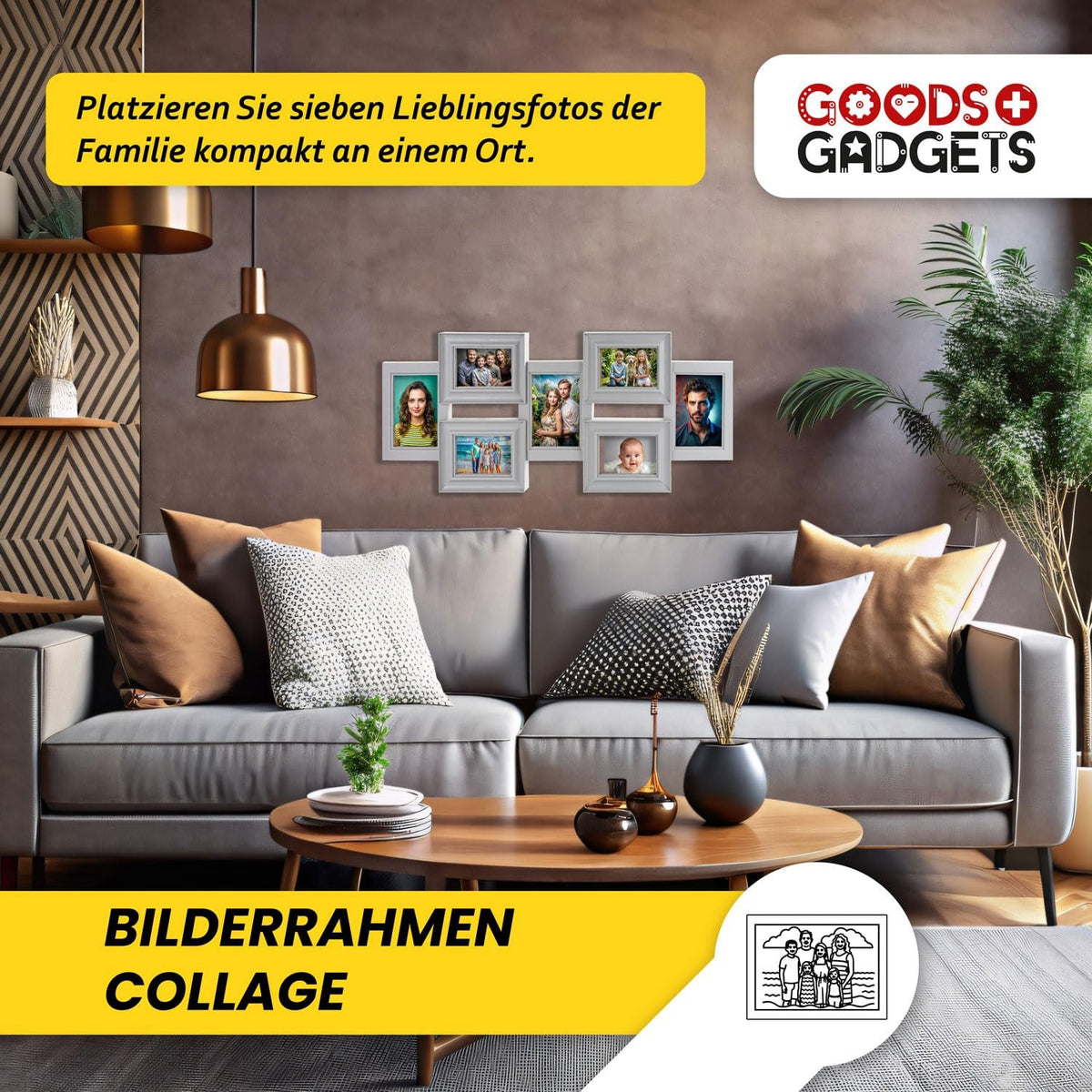 Bilderrahmen-Collage Grau – Wand-Galerierahmen für 7 Fotos