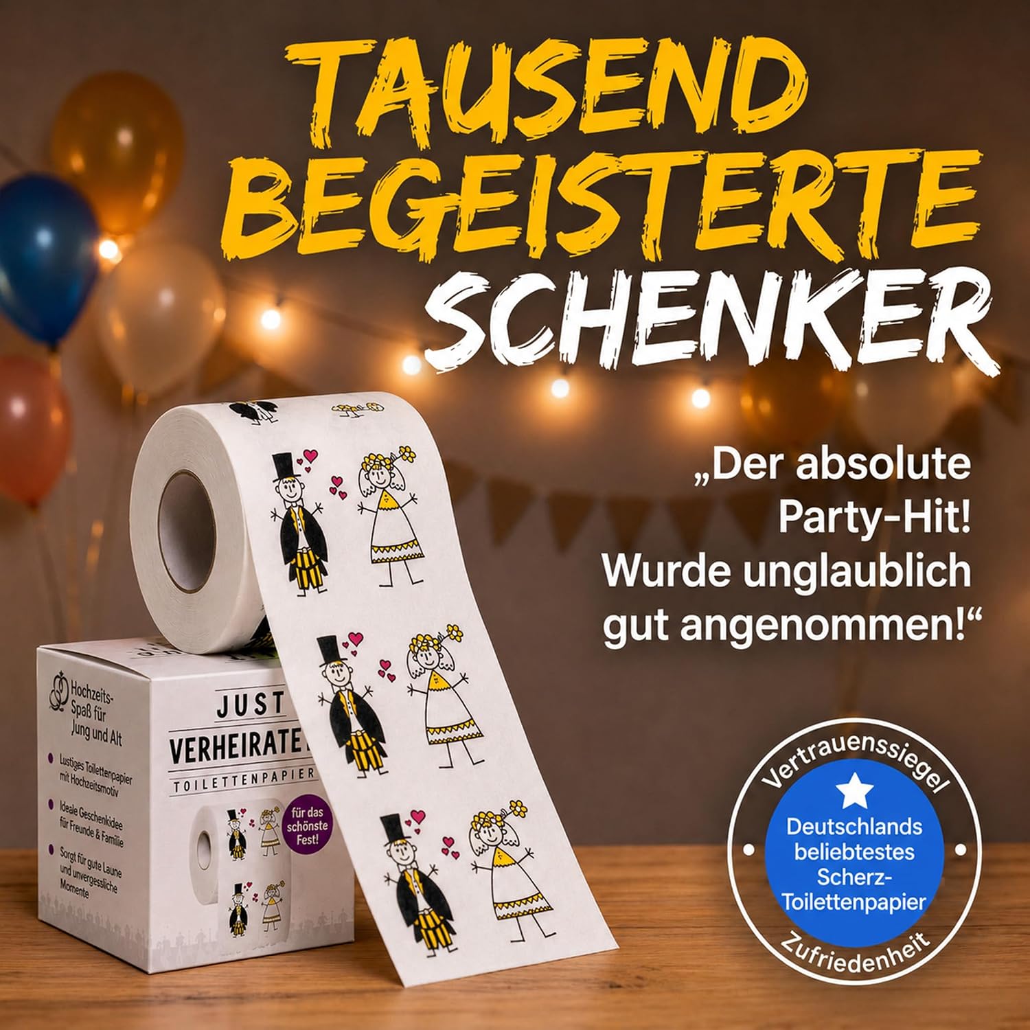 Just Married Toilettenpapier - Lustiges Hochzeitsgeschenk