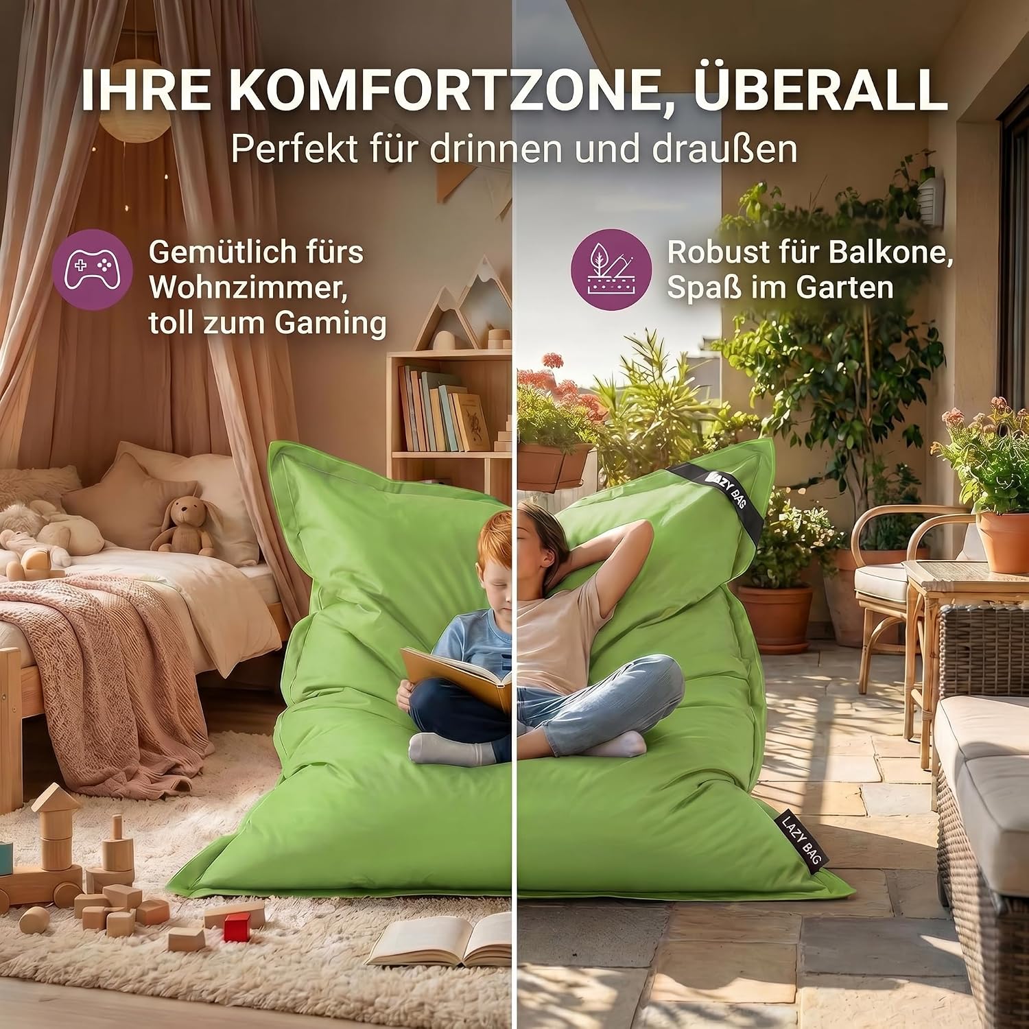LazyBag Outdoor Sitzsack Junior – Wasserfestes Sitzkissen für Kinder