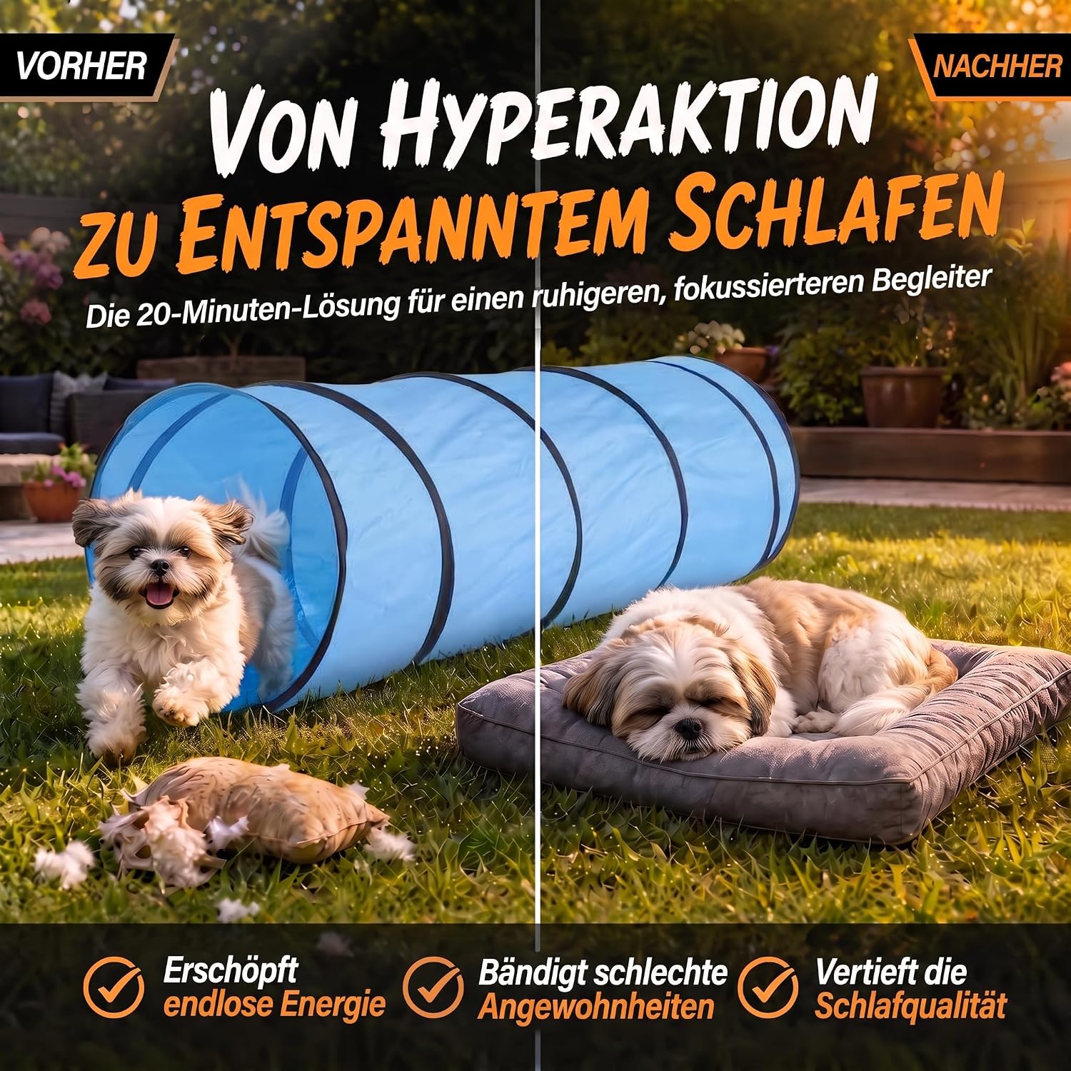 Agility Hundetunnel 200cm - Robuster & Faltbarer Spieltunnel für Hunde