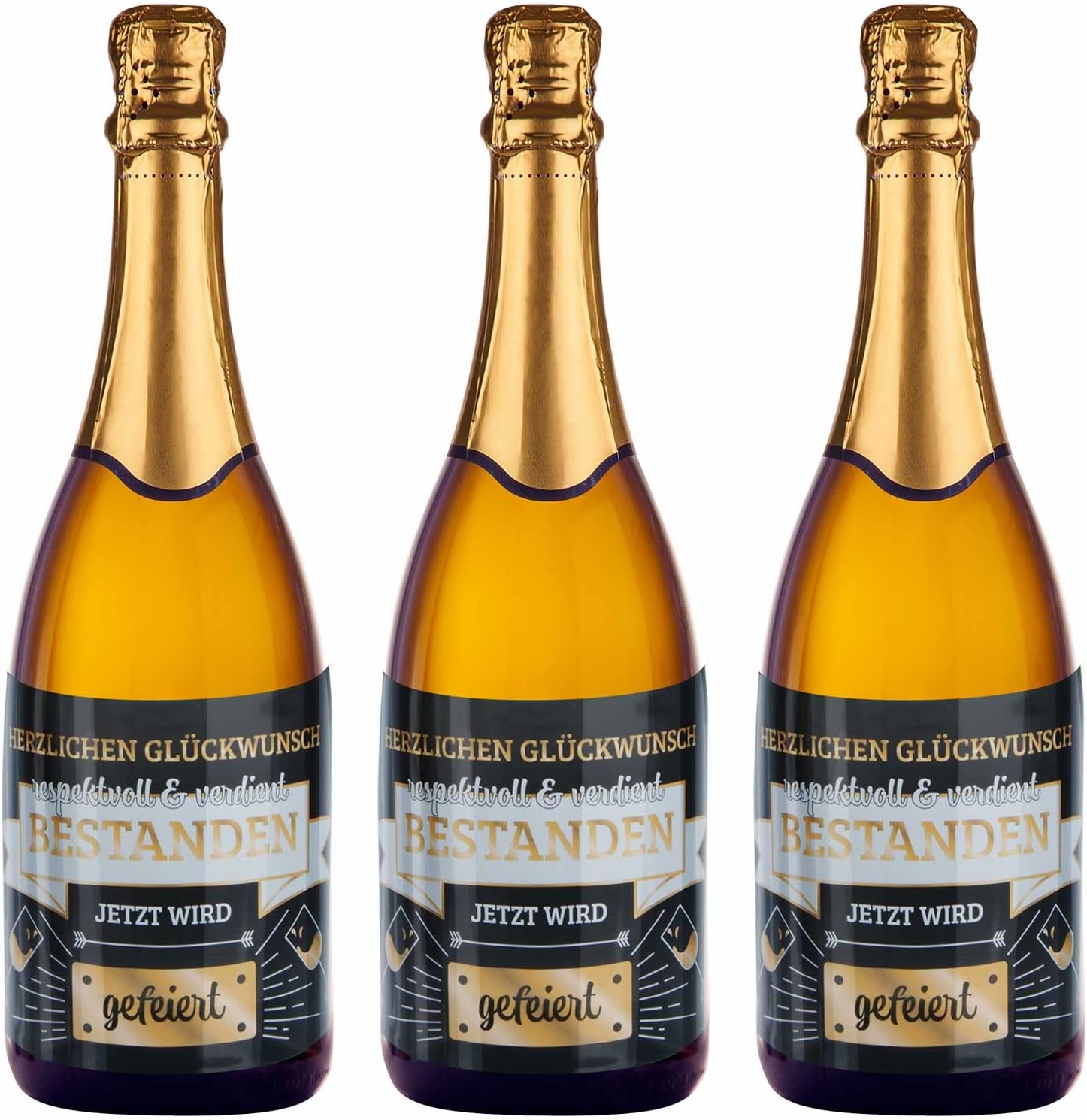 3x Flaschenetikett Verdient Bestanden – Geschenk für Prüfungen