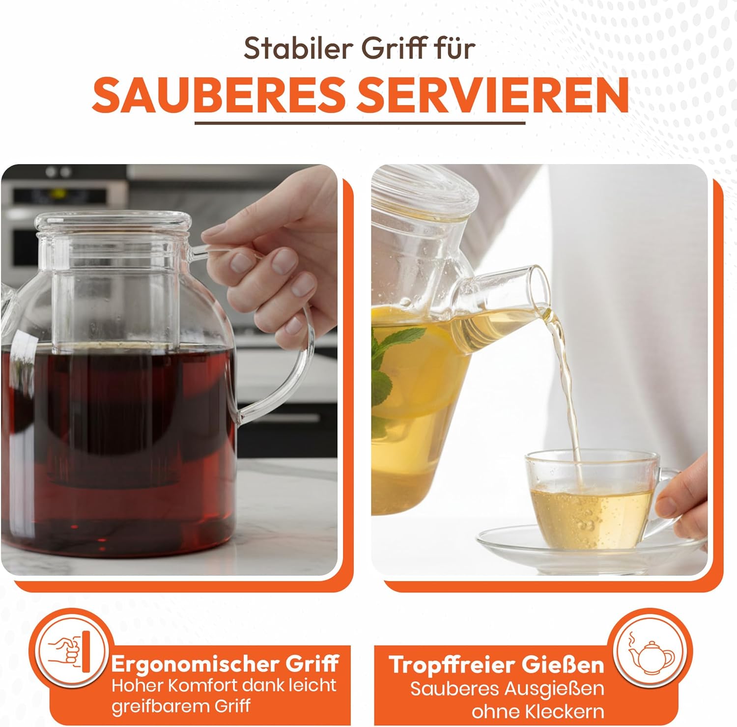 Dimono XXL Teekanne 1500ml - Mundgeblasene Glasteekanne mit Sieb