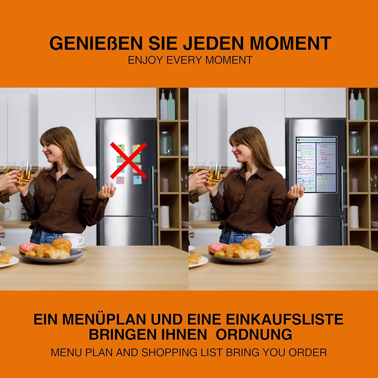 Magnetischer Wochenplaner für Kühlschrank - Whiteboard mit 4 Stiften