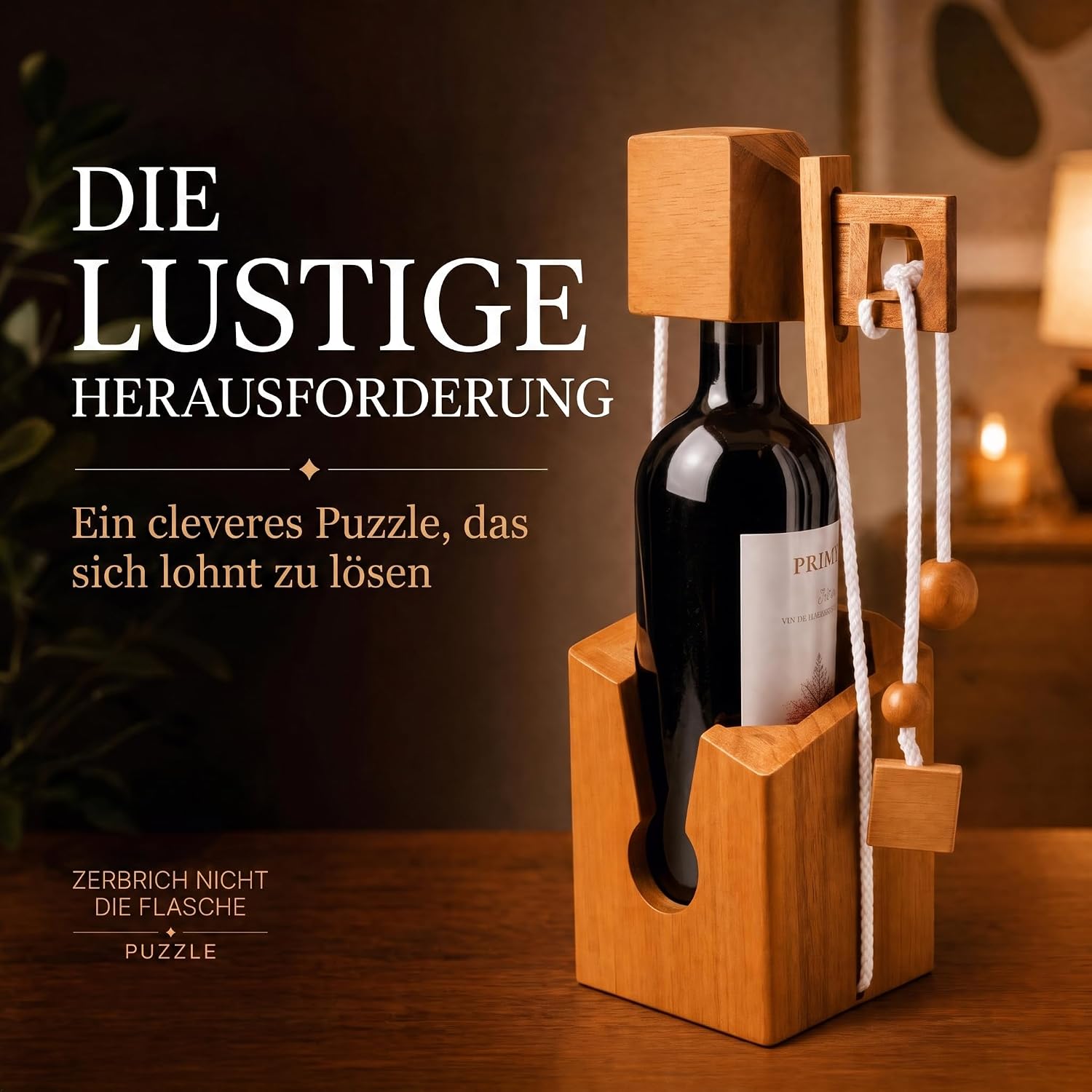 Flaschenpuzzle Holz - Flaschen-Tresor Geduldsspiel Geschenk