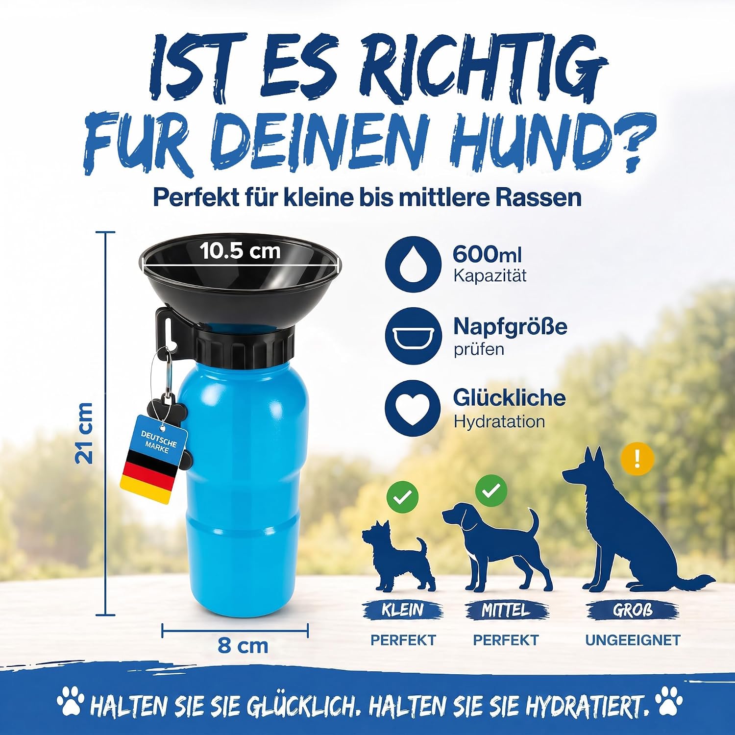 Hunde-Trinkflasche 600ml mit Napf – Auslaufsicher für Unterwegs