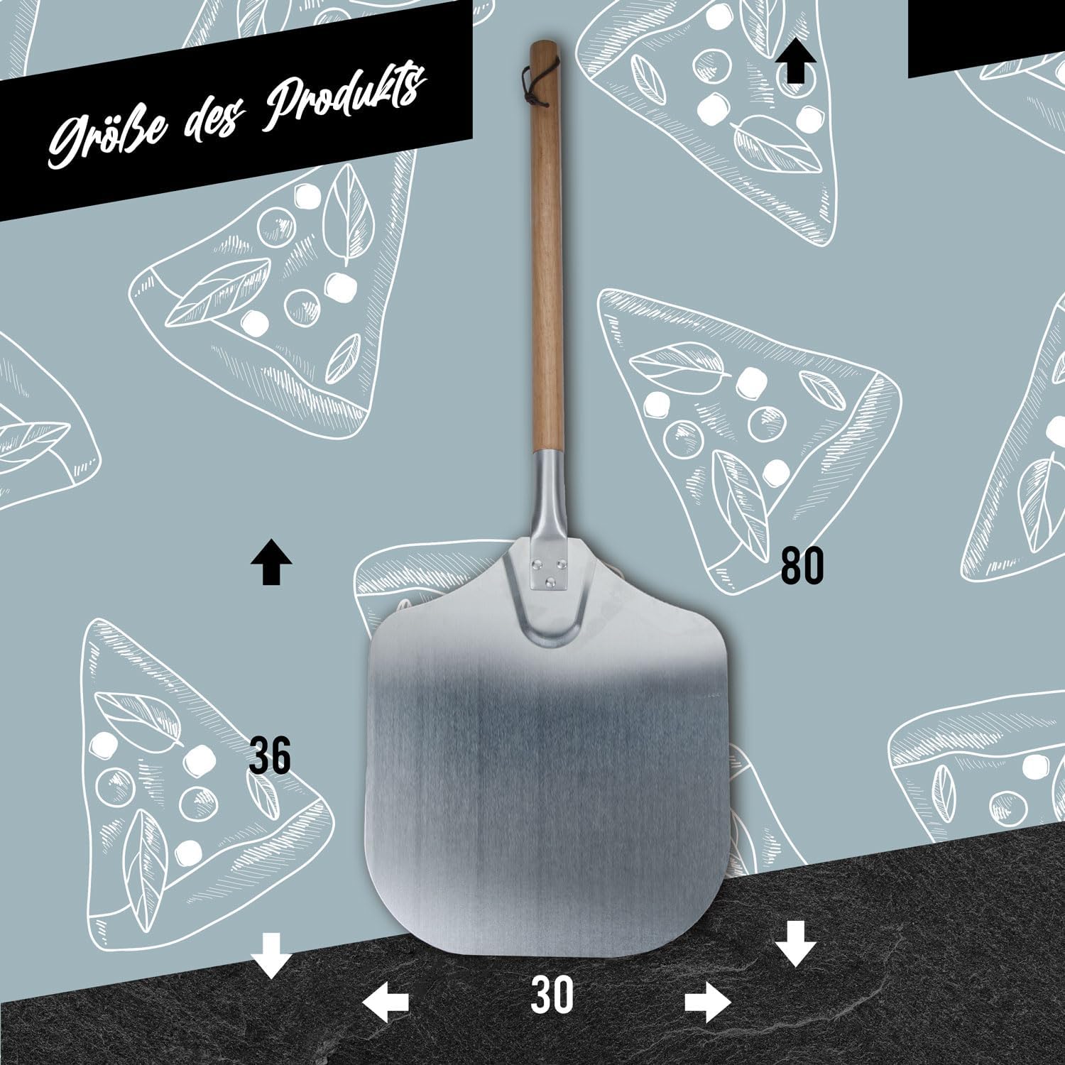 Klappbare Pizzaschaufel mit Holzgriff & Aluminium-Schaufel
