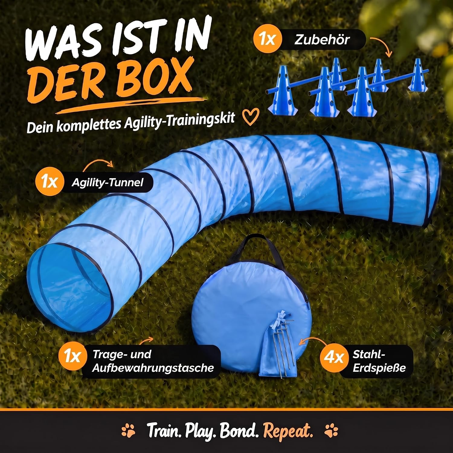 Hunde Agility Tunnel Set 500 cm - Spieltunnel mit Hürden