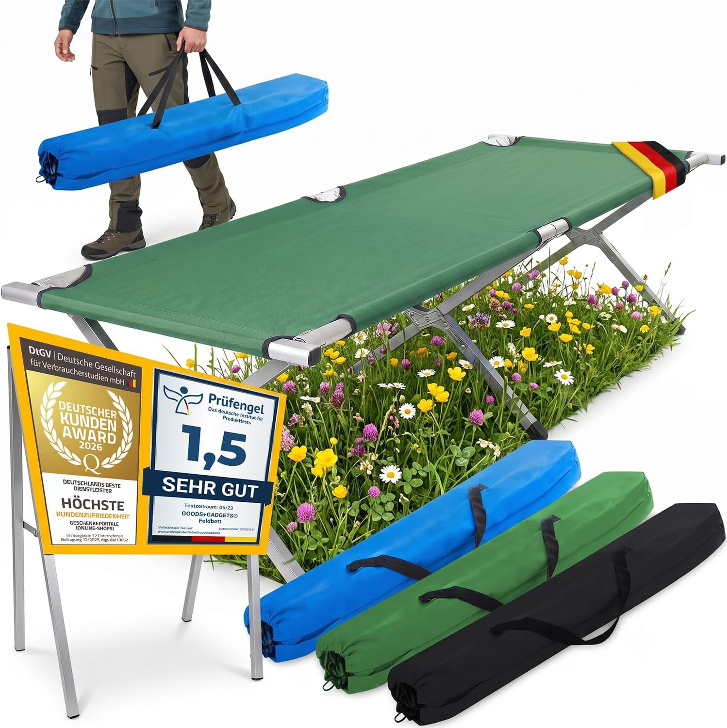 Faltbares Army Feldbett aus Aluminium - Stabiles Campingbett