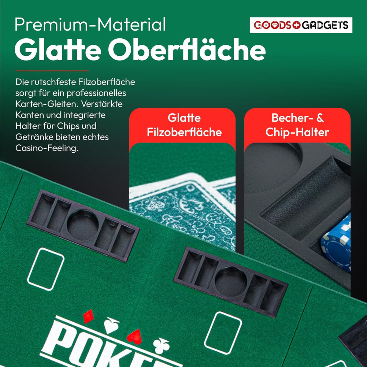 Klappbare Pokerauflage 160x80cm für 8 Spieler mit Getränkehaltern