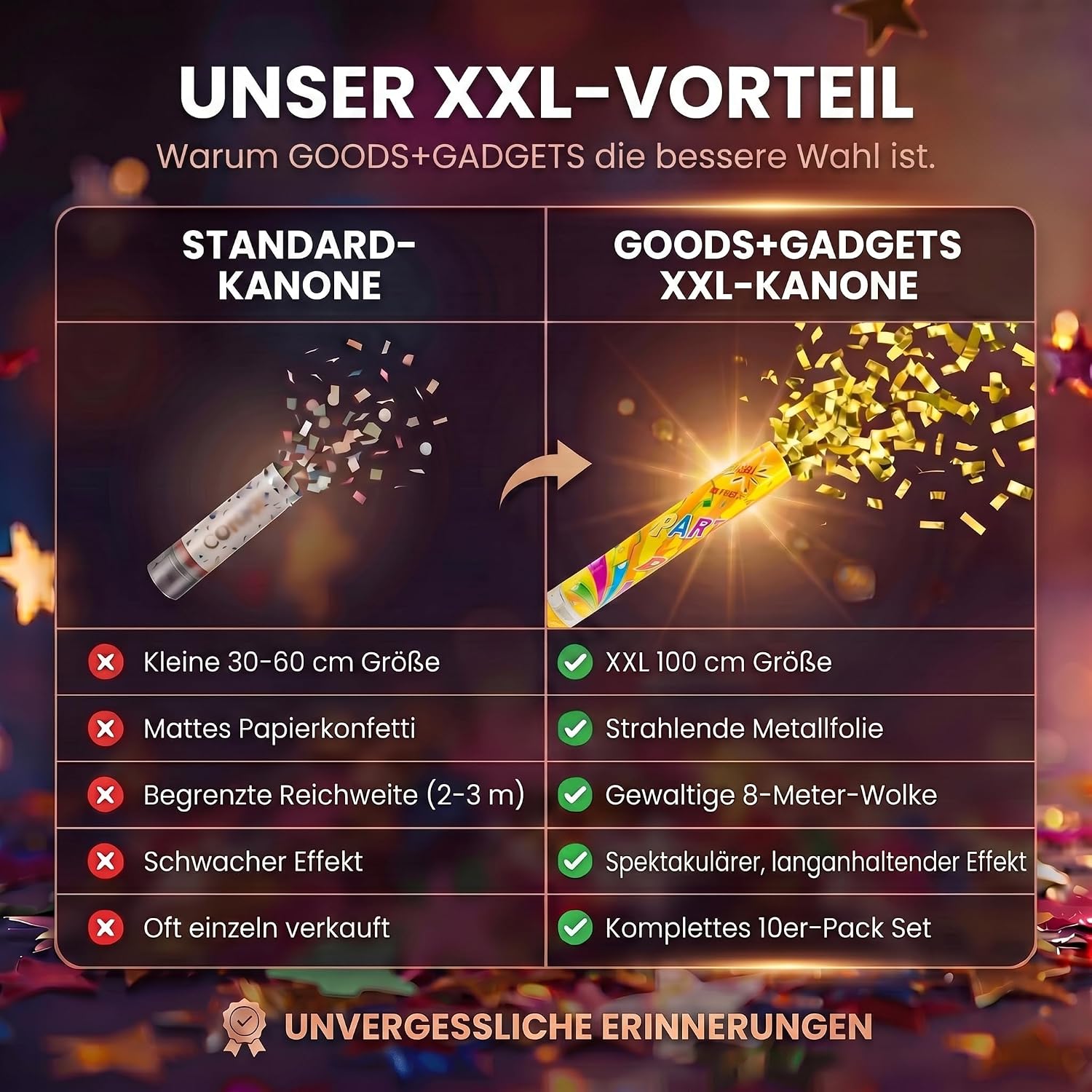 Konfettikanone XXL 60cm Gold Metallic - Party-Shooter für Events