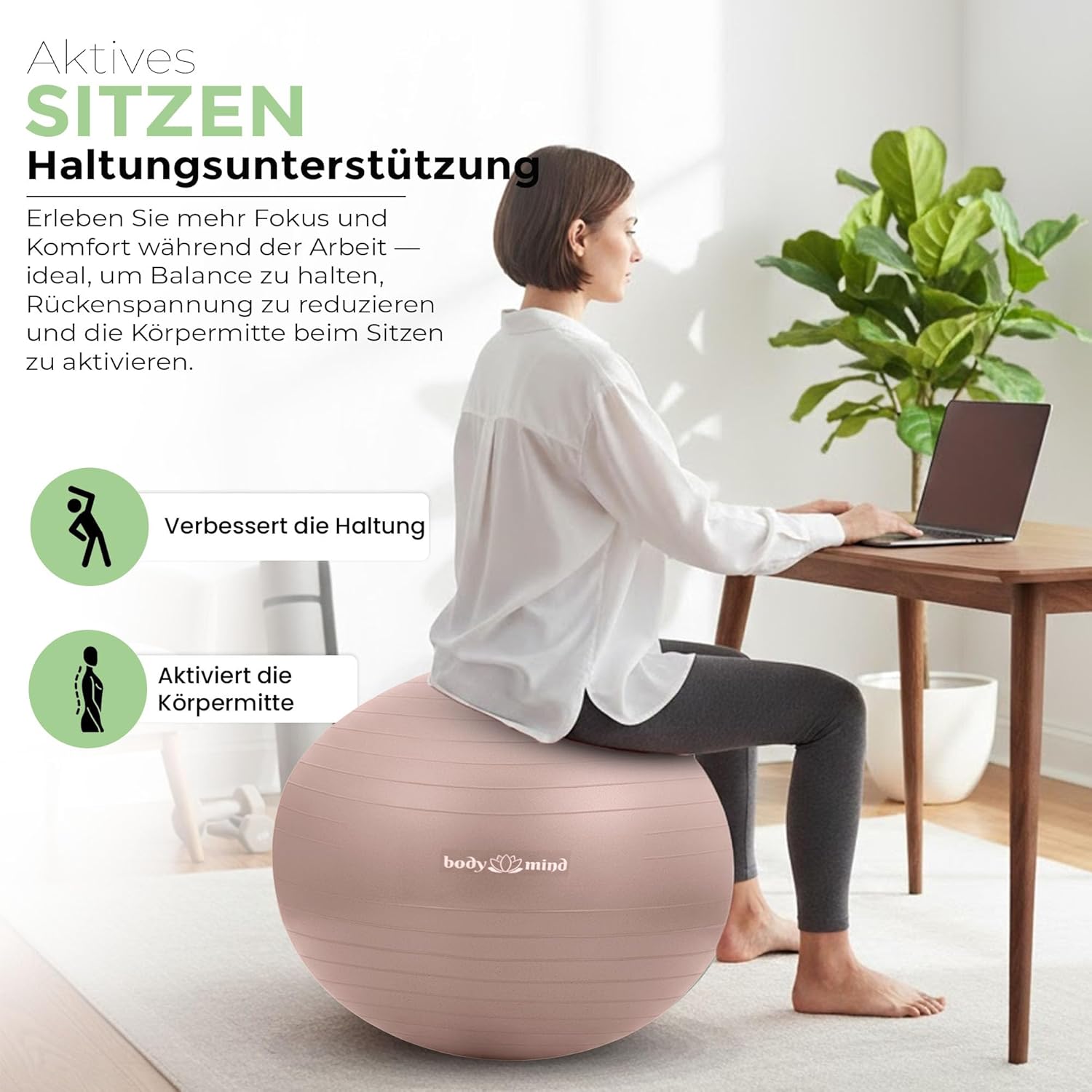 Body & Mind Gymnastikball mit Pumpe - Anti-Burst Pilates & Sitzball