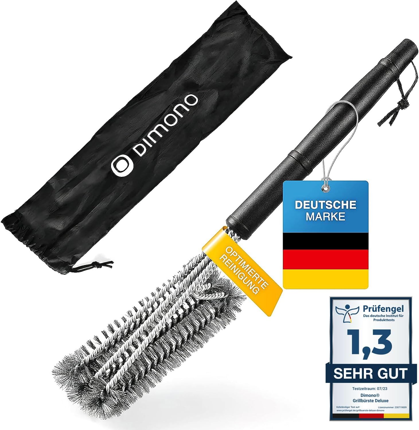 3in1 Edelstahl Grillbürste – 45 cm Reiniger mit Schaber