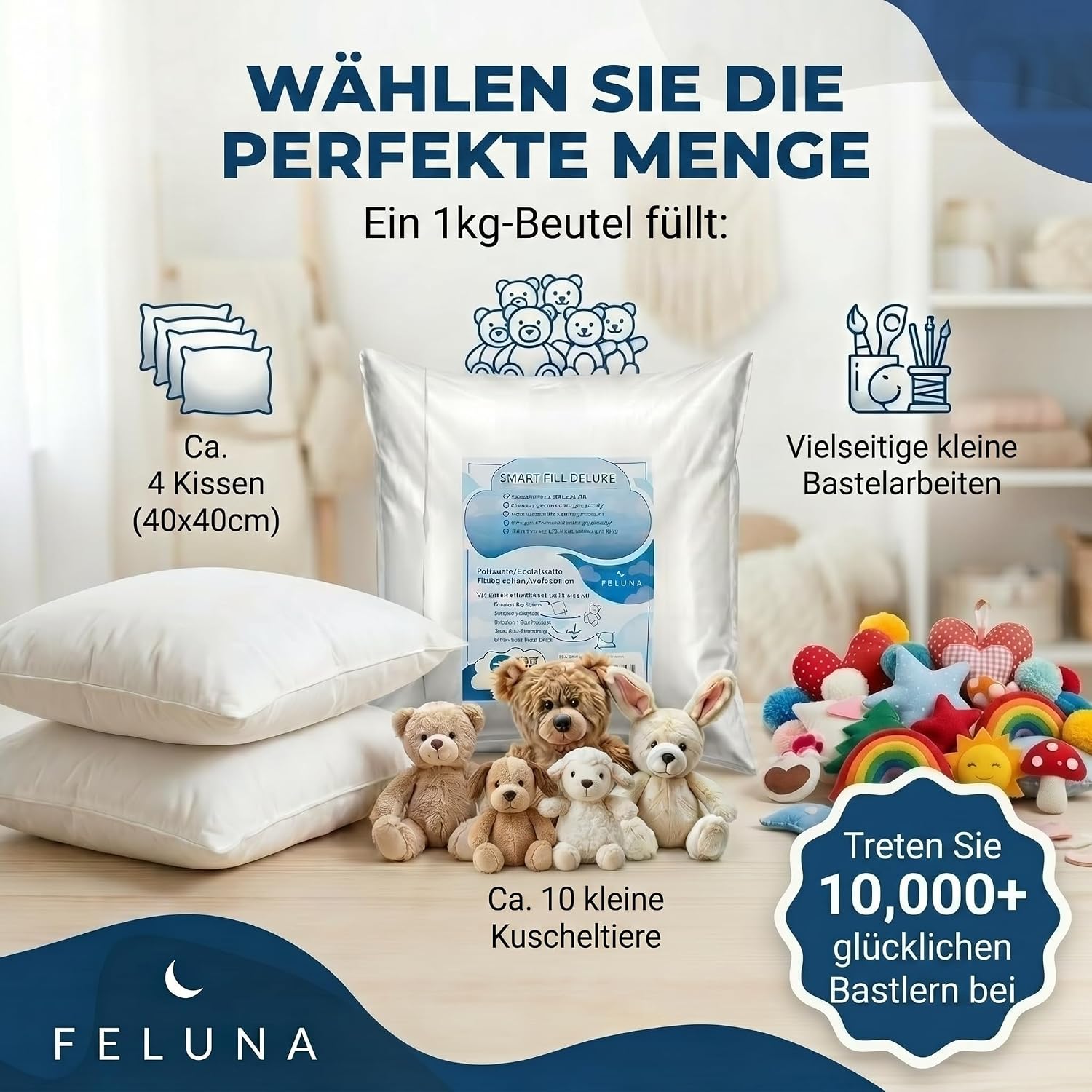 Premium Füllwatte 100% Öko-Tex Polyester für Kissen & Basteln