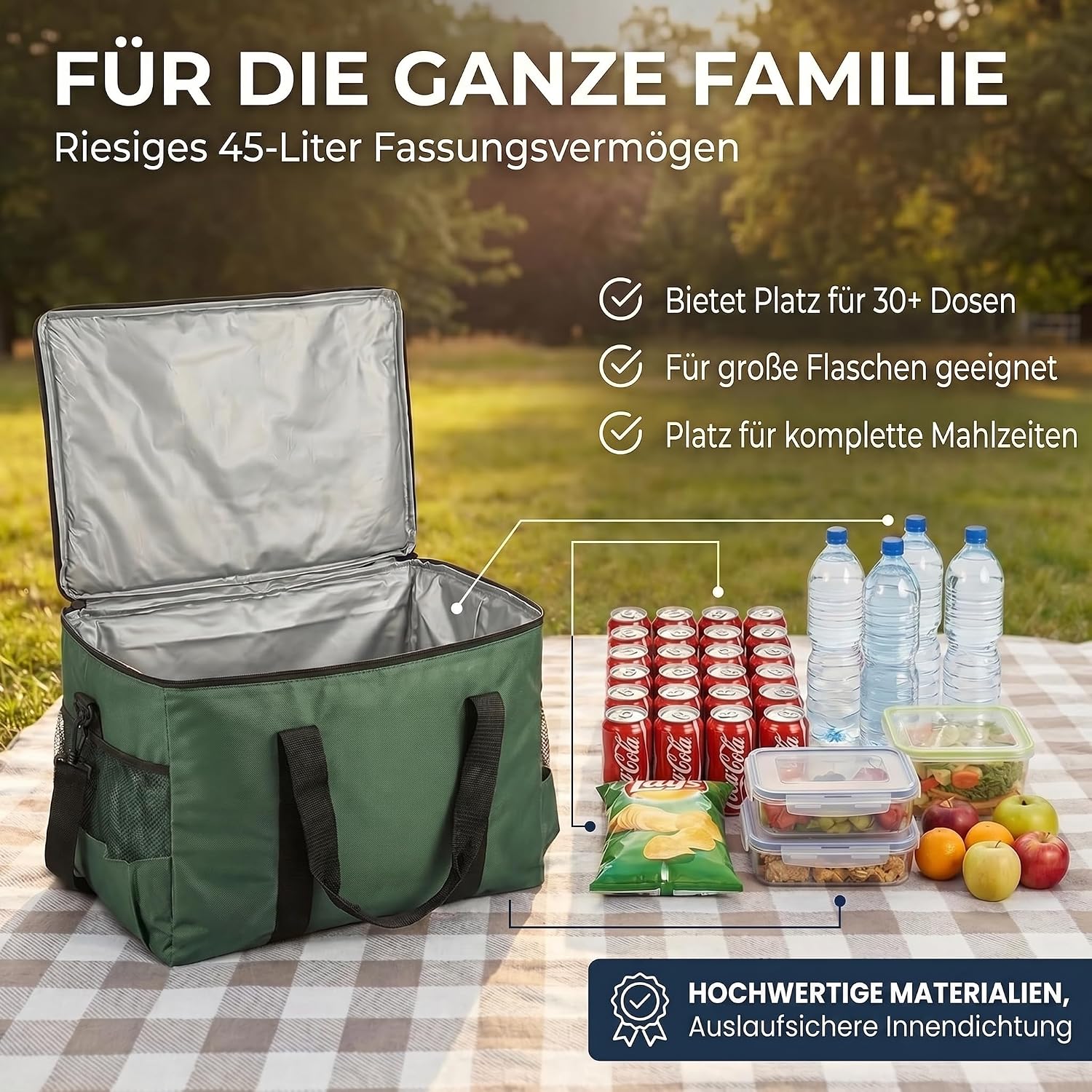 XXL Kühltasche 45L - Isolierte Thermotasche für Picknick & Camping