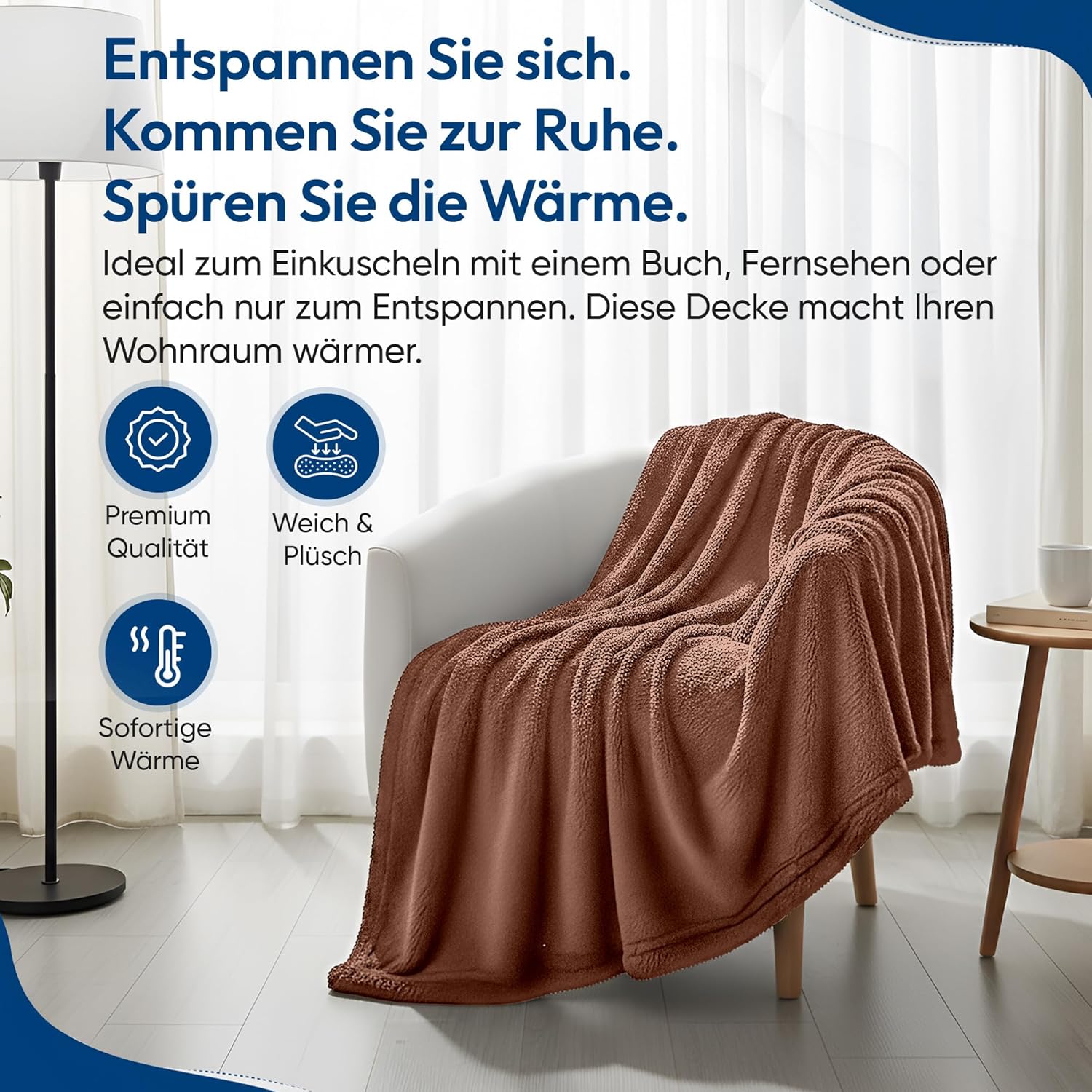 Feluna XXL Kuscheldecke 220x200 cm – Kuschelweiche Wohndecke Grau
