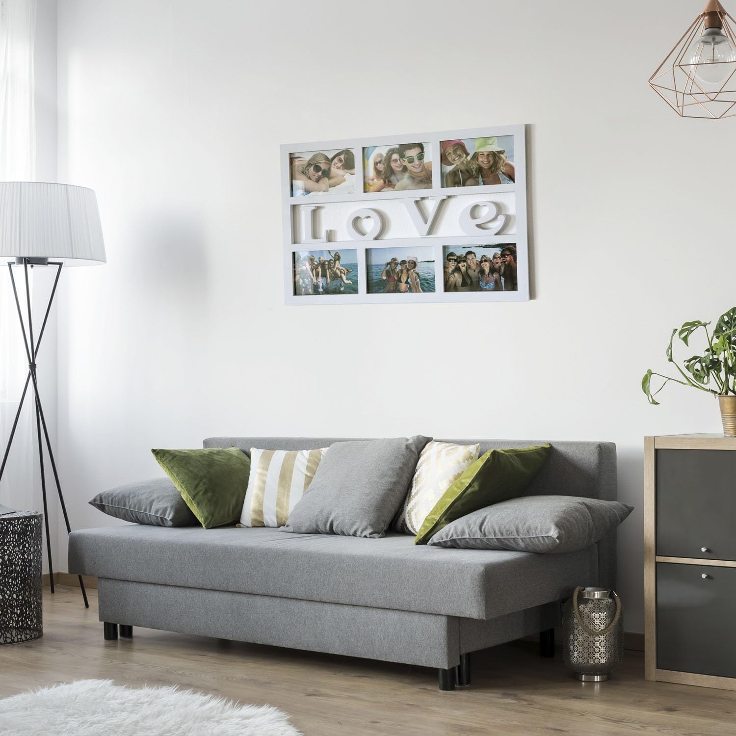 LOVE Bilderrahmen für 6 Fotos - Moderner Galerierahmen Weiß