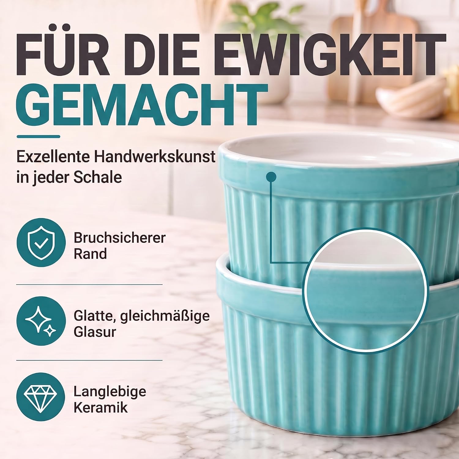 8er Set Dessertschalen & Creme-Brulée-Förmchen aus Keramik Weiß