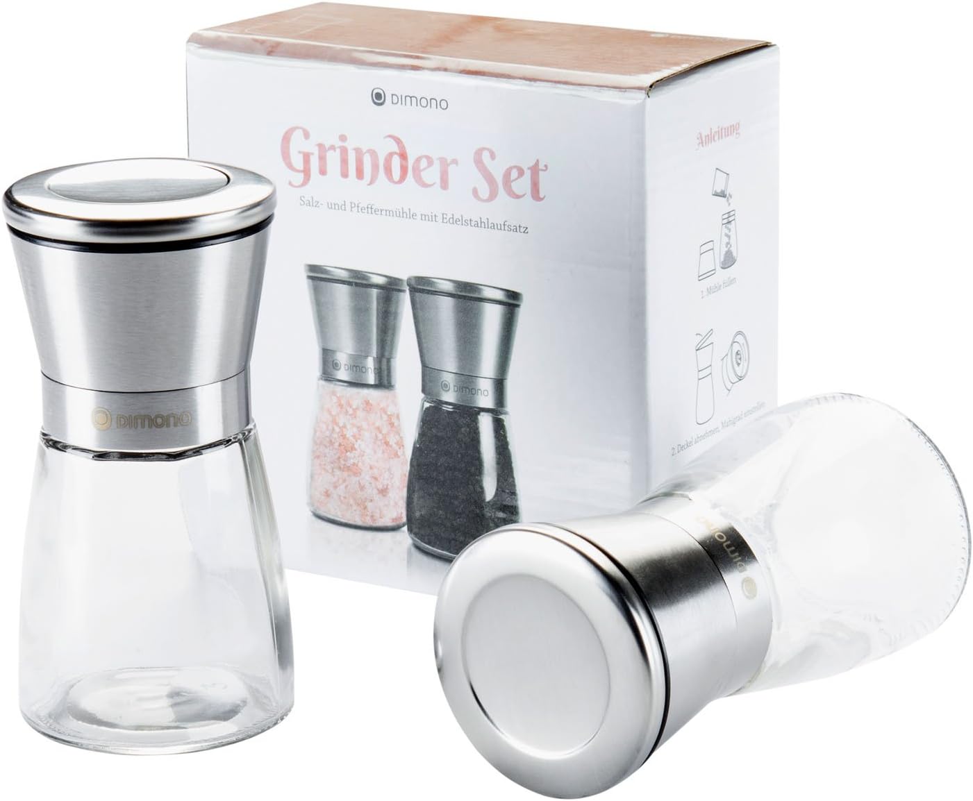 Gewürzmühlen Set 2-tlg – Salz- & Pfeffermühle mit Keramikmahlwerk