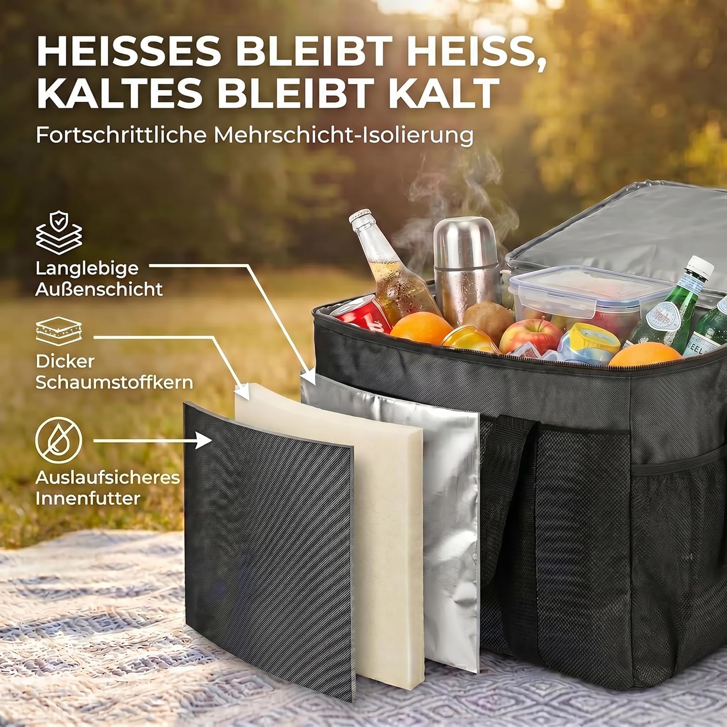 XXL Kühltasche 45L - Isolierte Thermotasche für Picknick & Camping