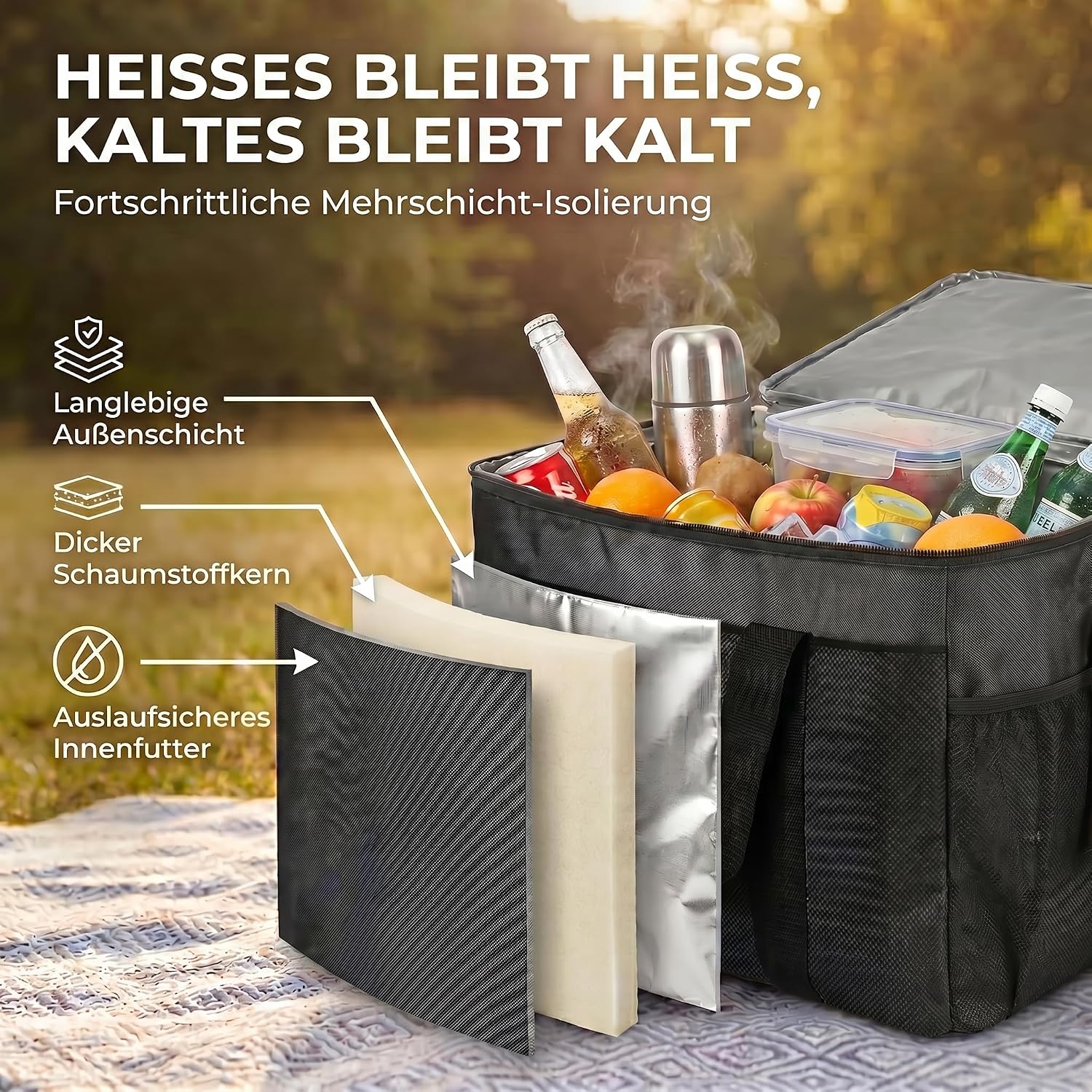 XXL Kühltasche 45L - Isolierte Thermotasche für Picknick & Camping