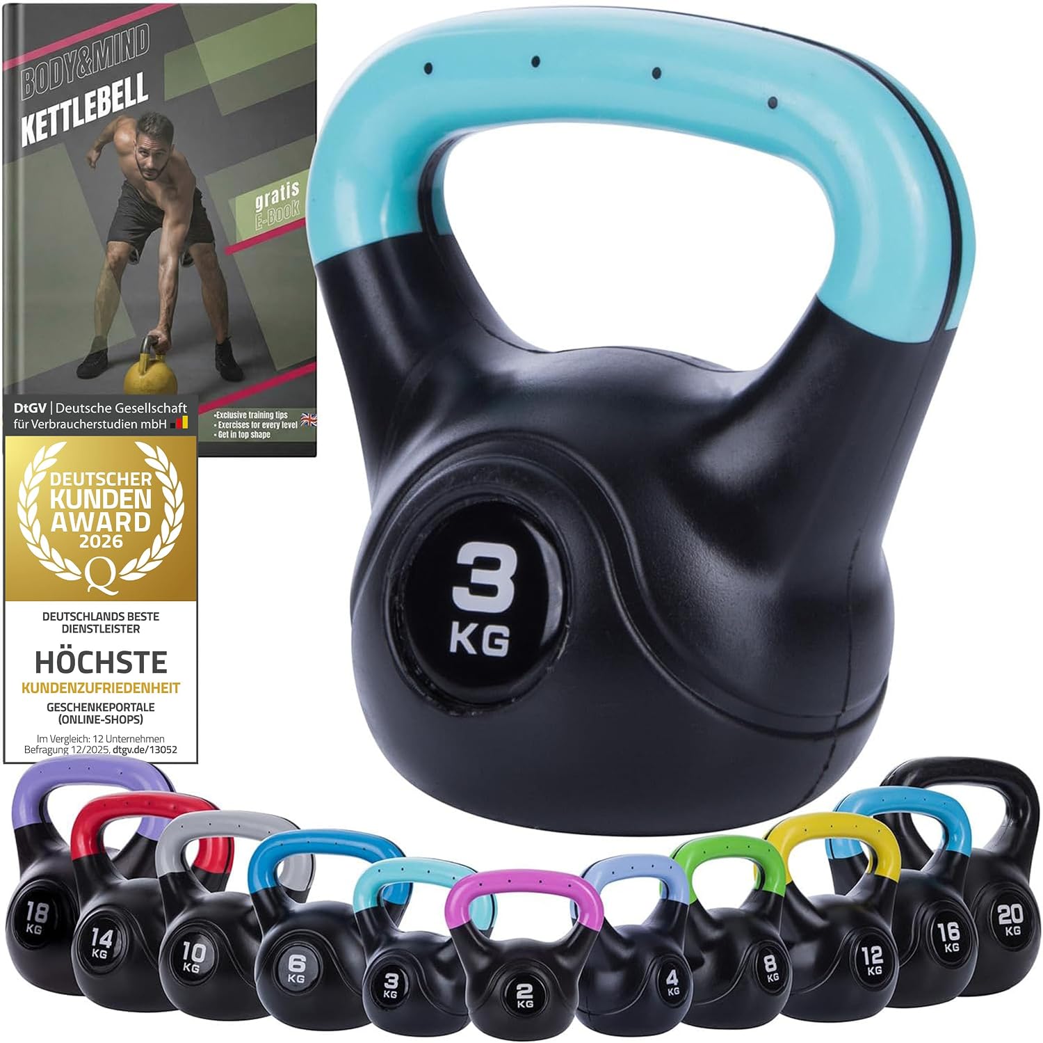 Kettlebell Kugelhantel Deluxe 2-20 kg – Bodenschonendes Krafttraining