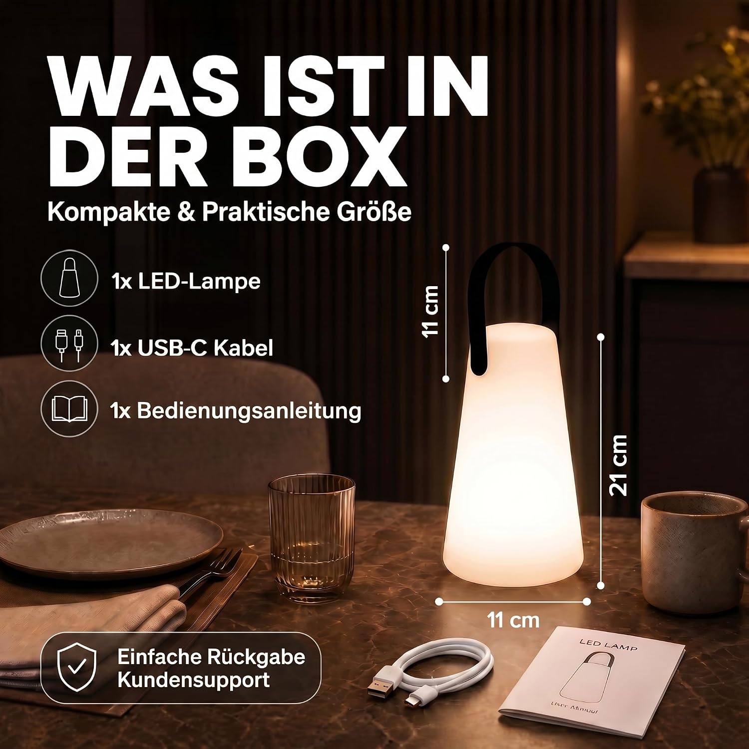 LED Outdoor Lampe mit Akku - Wasserfeste Tisch- & Hängeleuchte