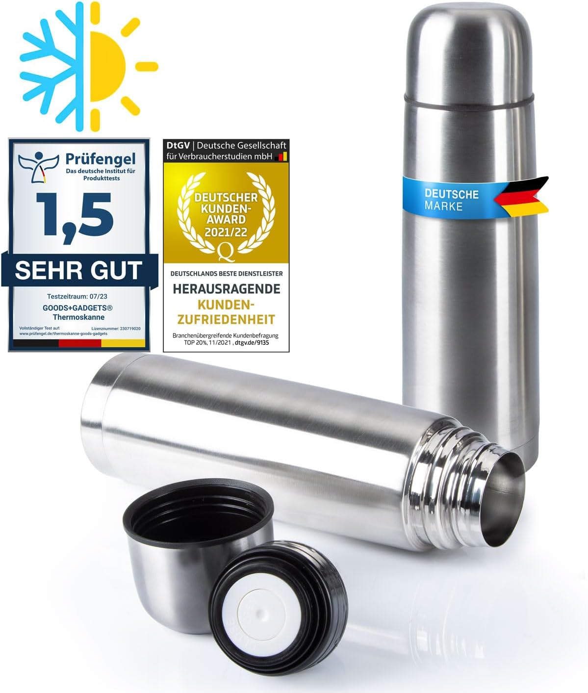 Edelstahl Thermoskanne 1L - Auslaufsichere Isolierflasche 12h heiß