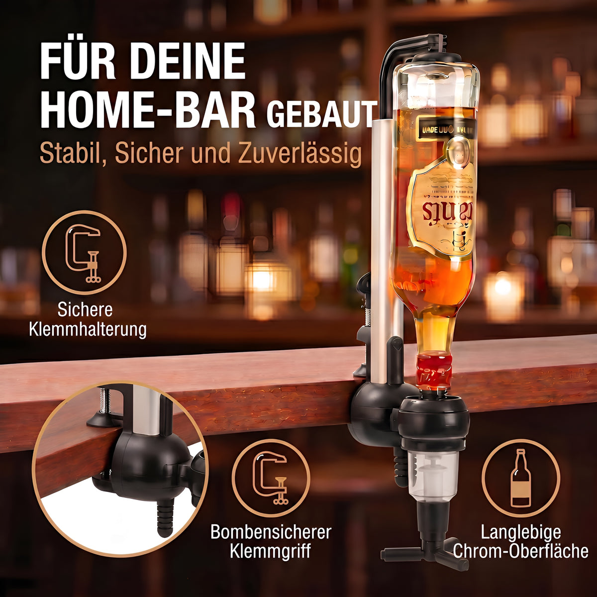 Bar-Butler Spirituosenspender 4cl – Stabile 1-fach Flaschenhalterung