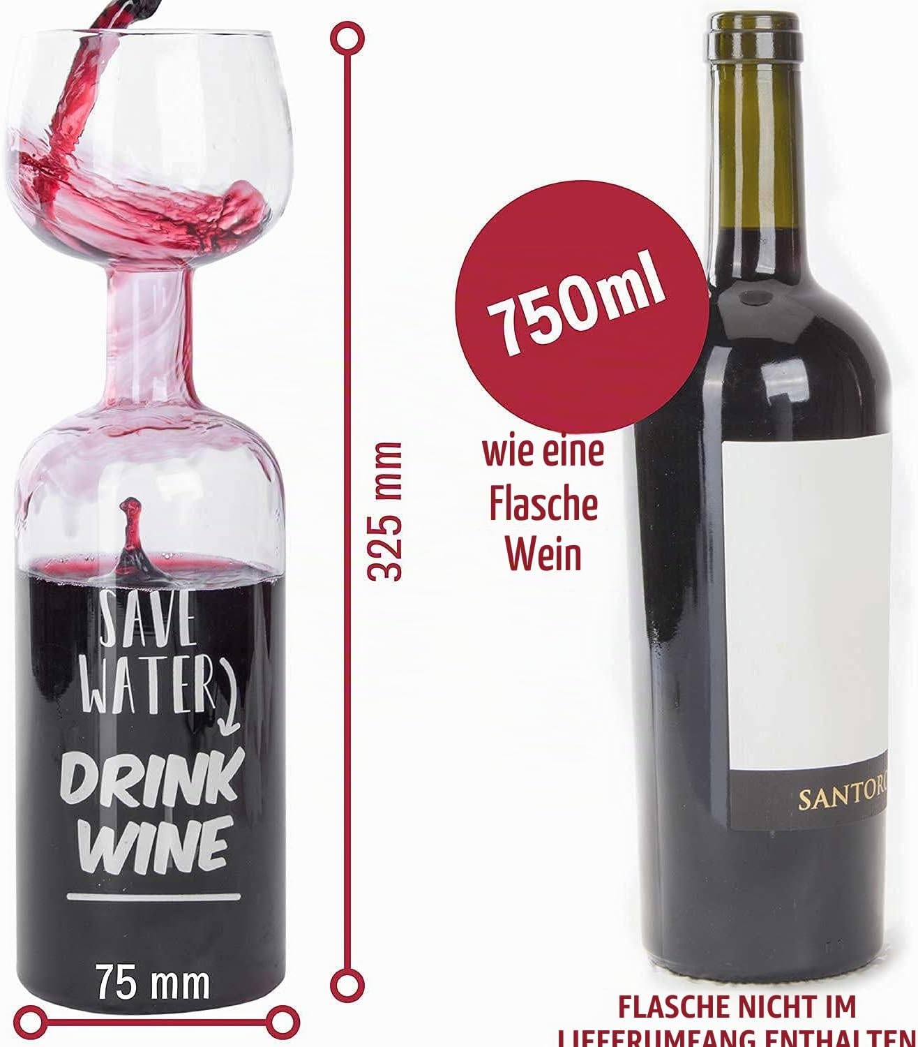 Jumbo Weinglas 750ml - Weinflasche XXL - Lustiges Geschenk