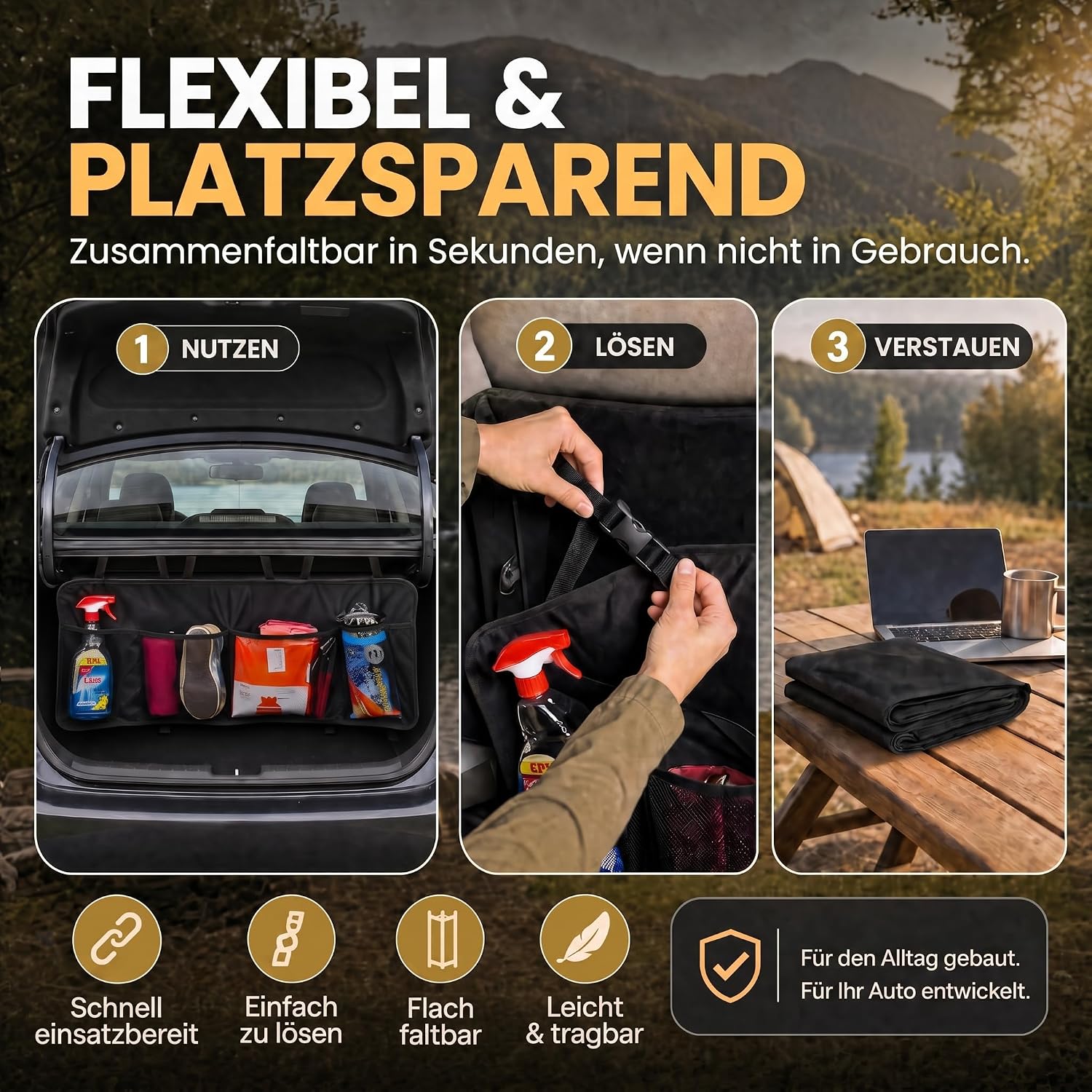 Kofferraum Organizer - Faltbare Autotasche mit 4 Fächern
