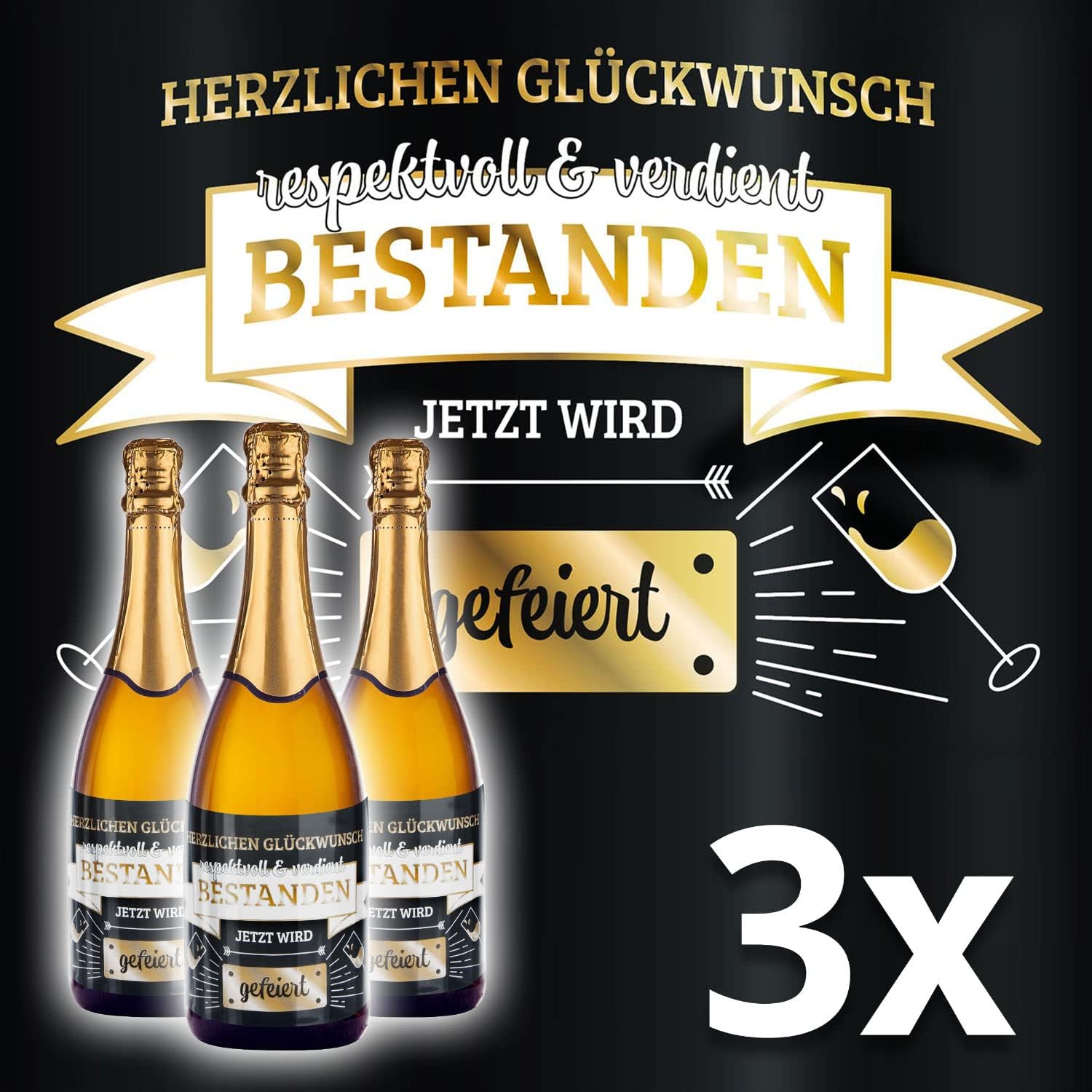 3x Flaschenetikett Verdient Bestanden – Geschenk für Prüfungen