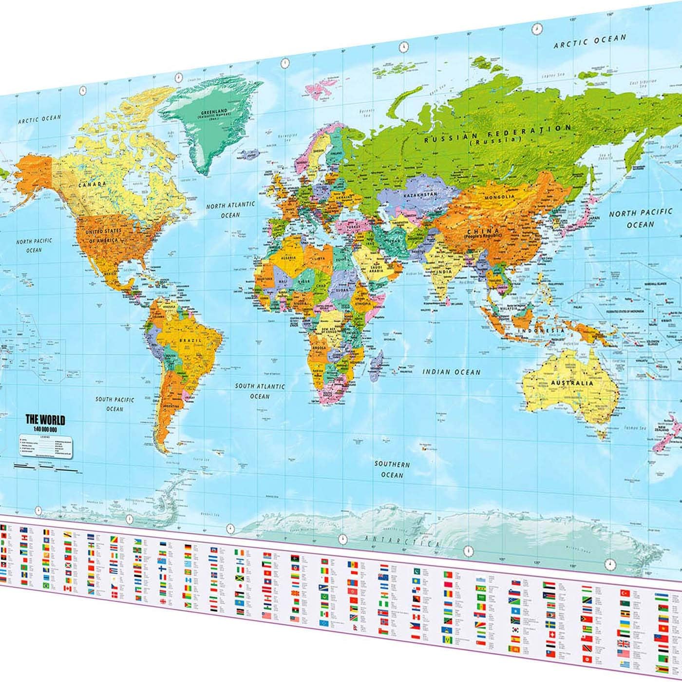 Weltkarte XXL Poster 140x100 cm – Detaillierte Landkarte mit Flaggen