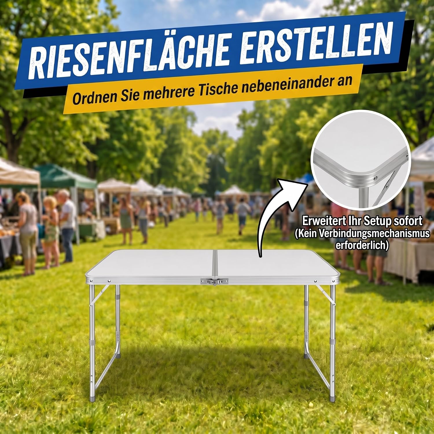 Klapptisch 120x60cm - Höhenverstellbarer Campingtisch Faltbar