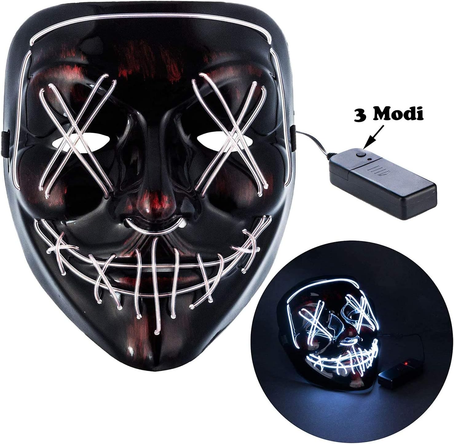 LED Halloween Maske Purge Style - Grusel Maske mit Beleuchtung