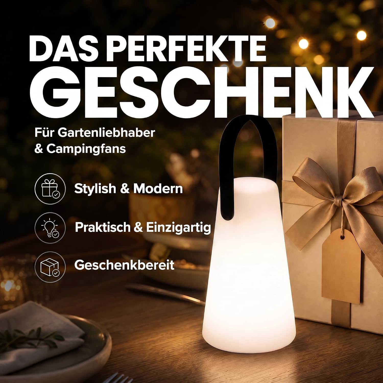 LED Outdoor Lampe mit Akku - Wasserfeste Tisch- & Hängeleuchte