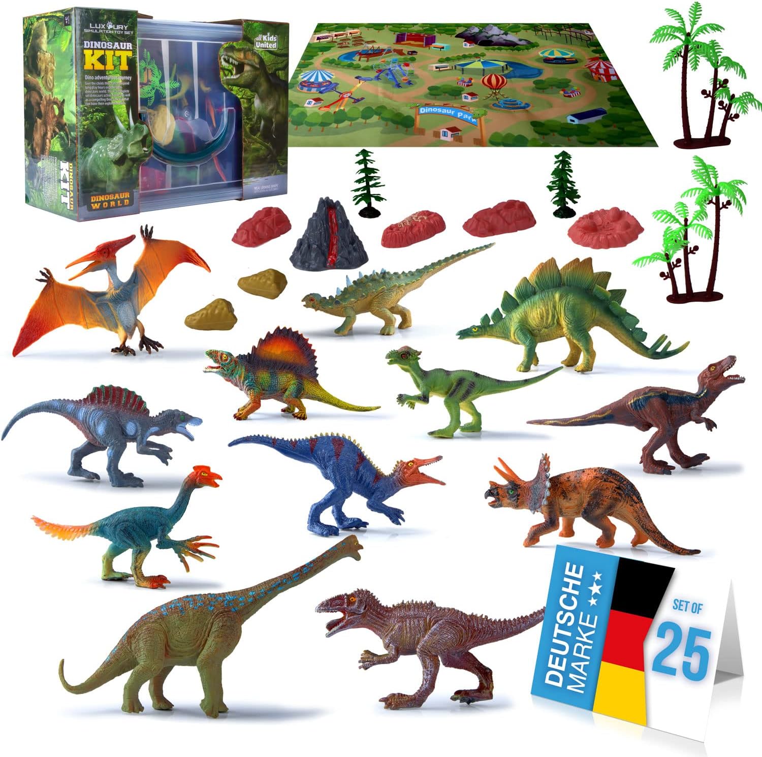 Dino Spiel-Set mit Spielmatte & Box - Robustes Kinder-Geschenk