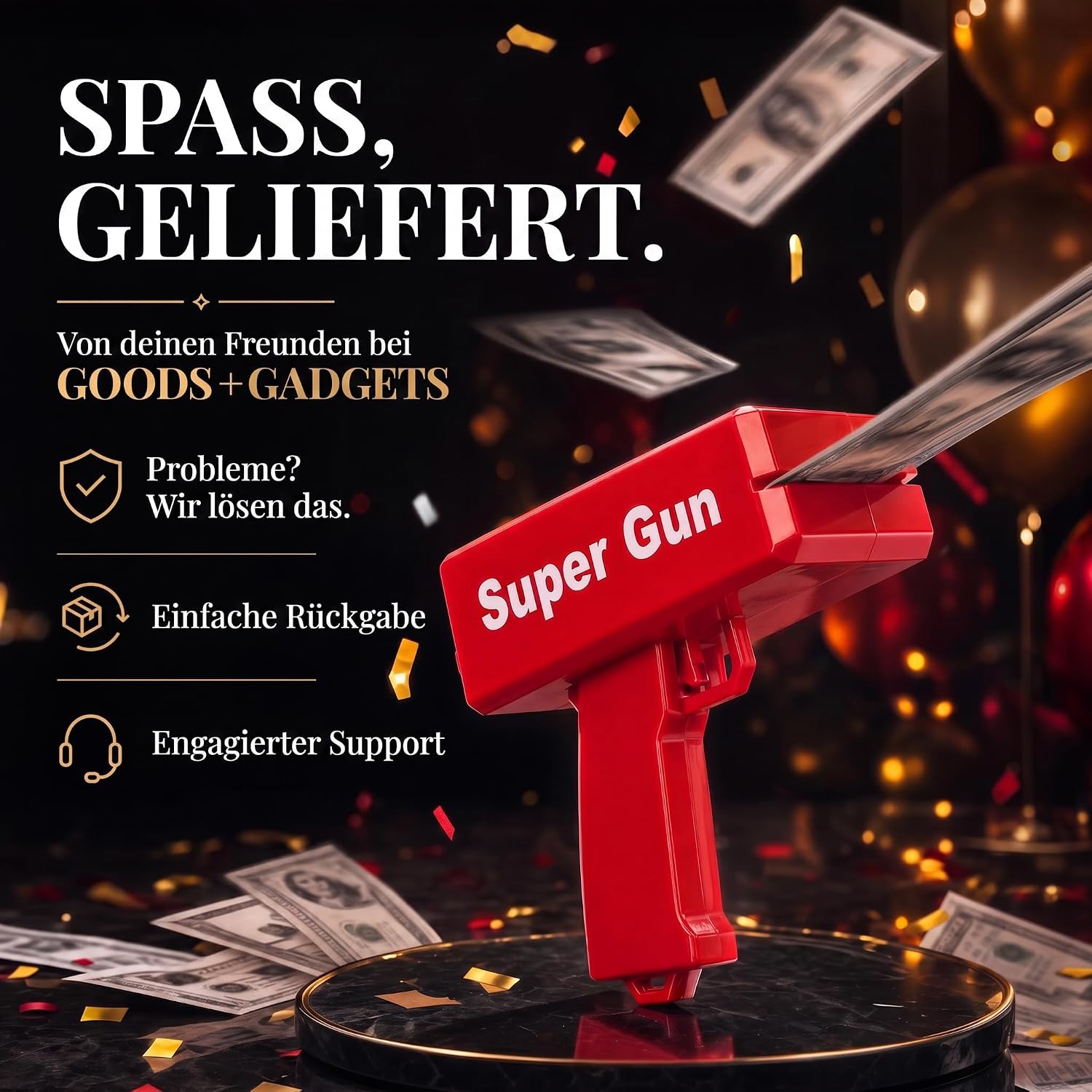 Super Money Gun Geldpistole – Party Cash-Cannon für JGA & Events
