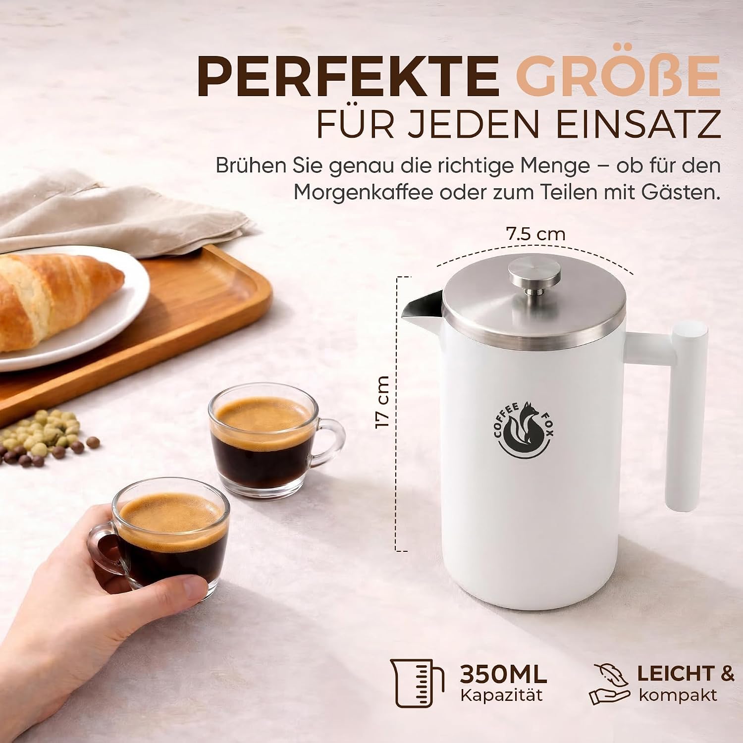 Coffee Fox French Press 1000ml – Doppelwandige Edelstahl Kaffeekanne