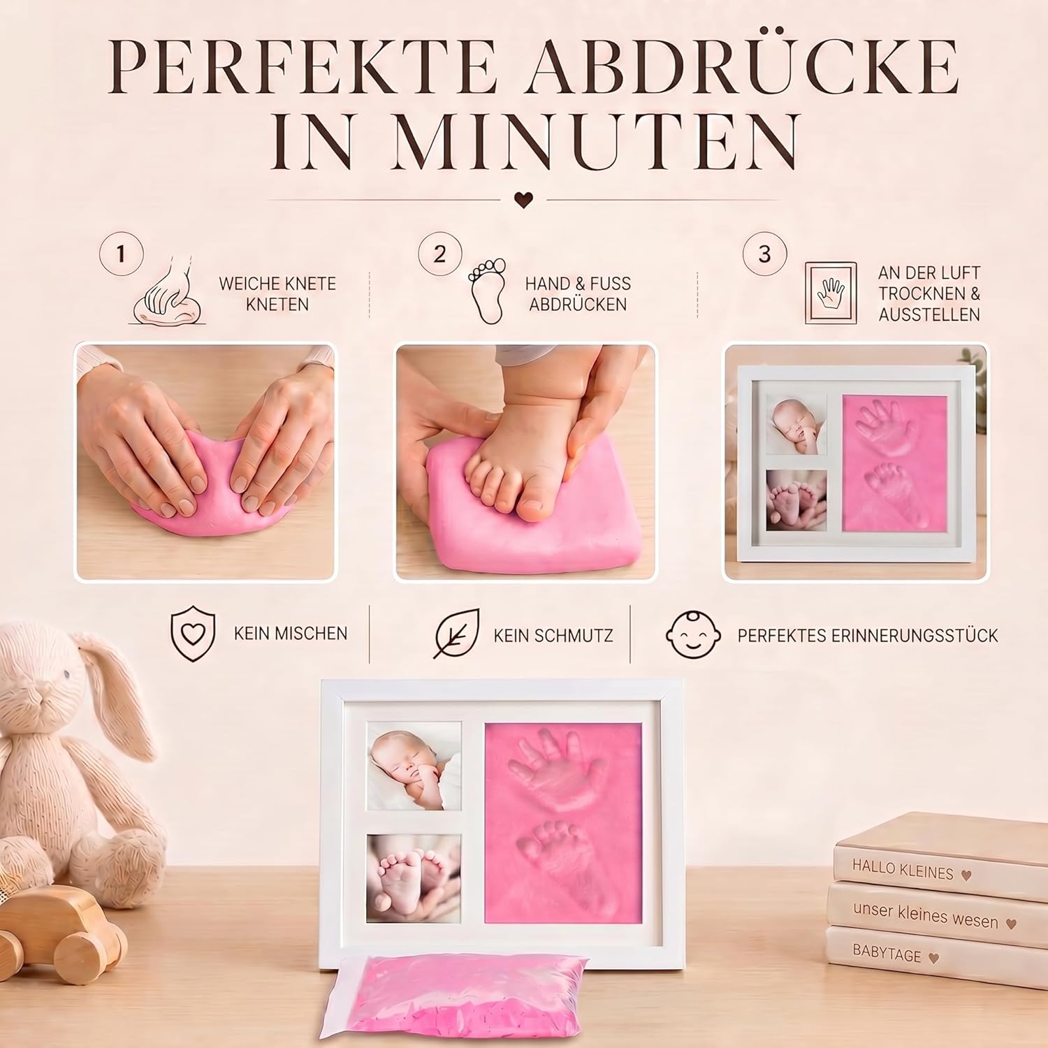 Baby Handabdruck-Set & Bilderrahmen zur Geburt & Taufe