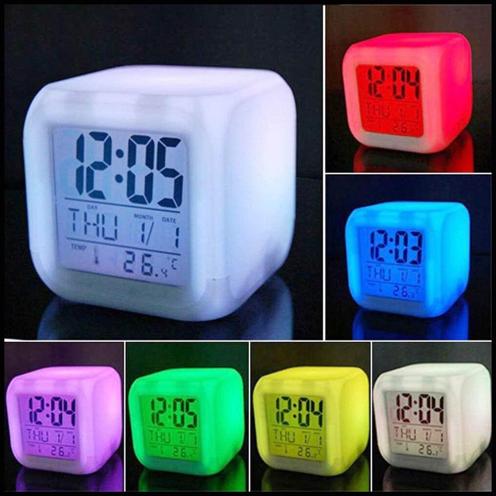 LED-Wecker 7-Farbwechsel - Moderner Design-Cube mit Temperatur