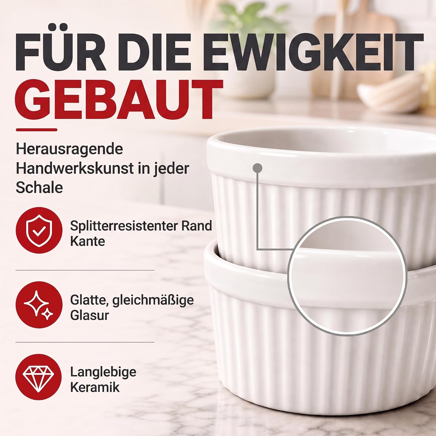 8er Set Dessertschalen & Creme-Brulée-Förmchen aus Keramik Weiß