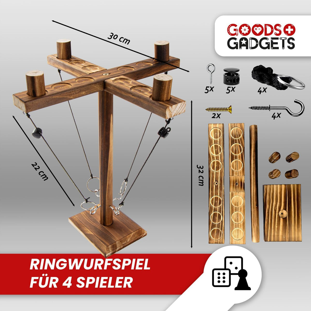 Ringwurf-Spiel Deluxe 2.0 aus Holz – Spannendes Party-Haken-Spiel
