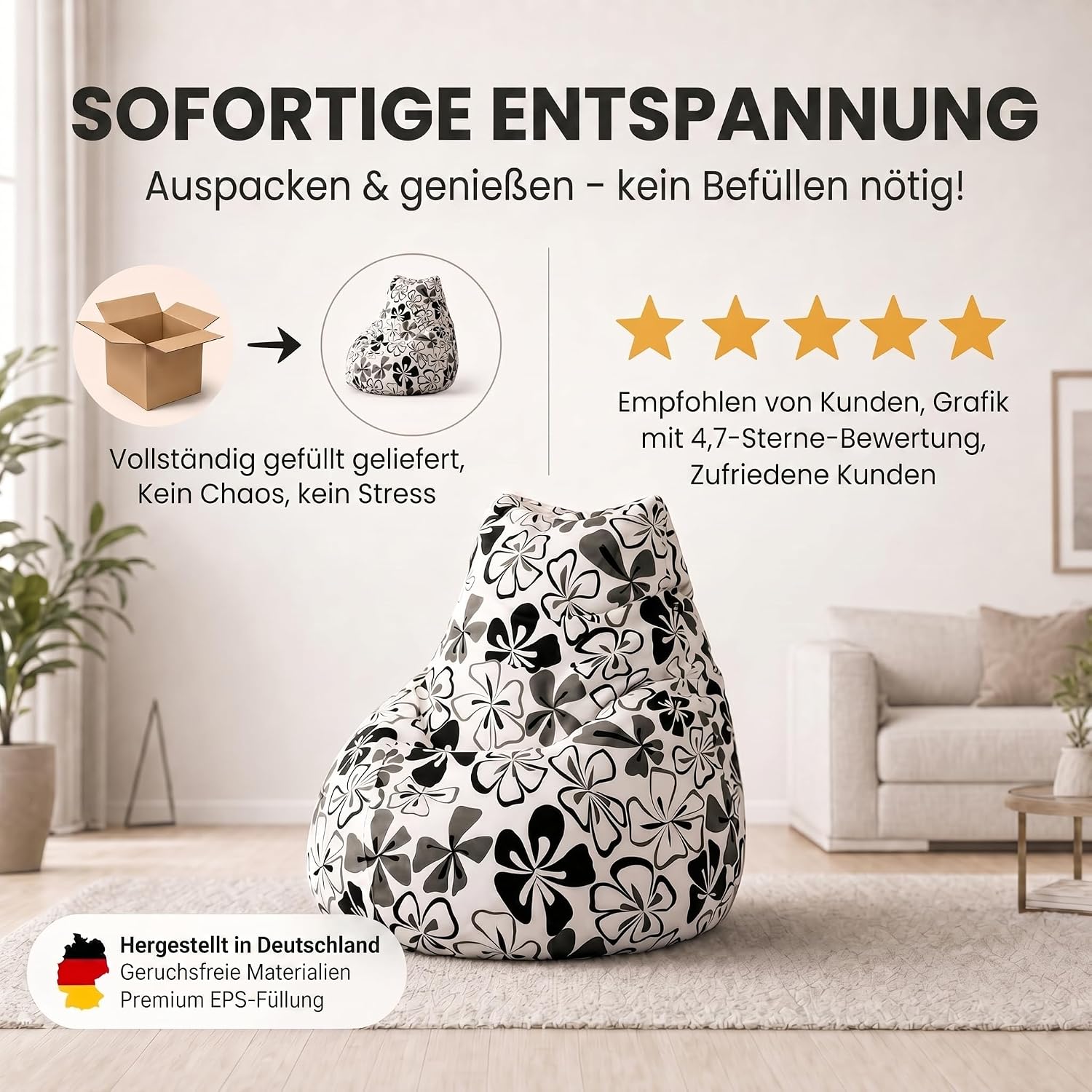 Smoothy Sitzsack Hawaii – XXL Beany Lounge Chair & Sitzkissen