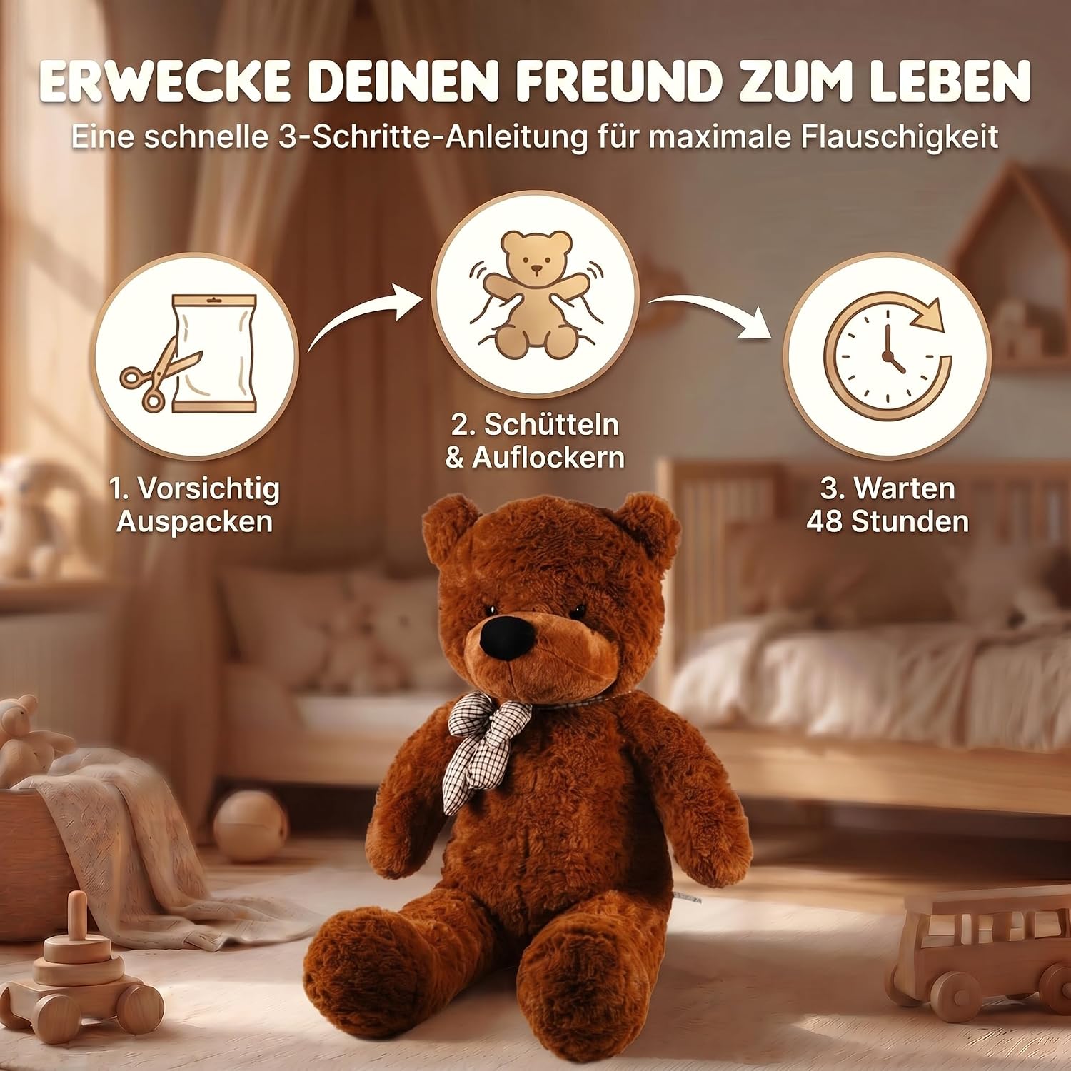 Riesen Teddybär 120 cm XXL – Kuscheliger Plüschbär Hellbraun