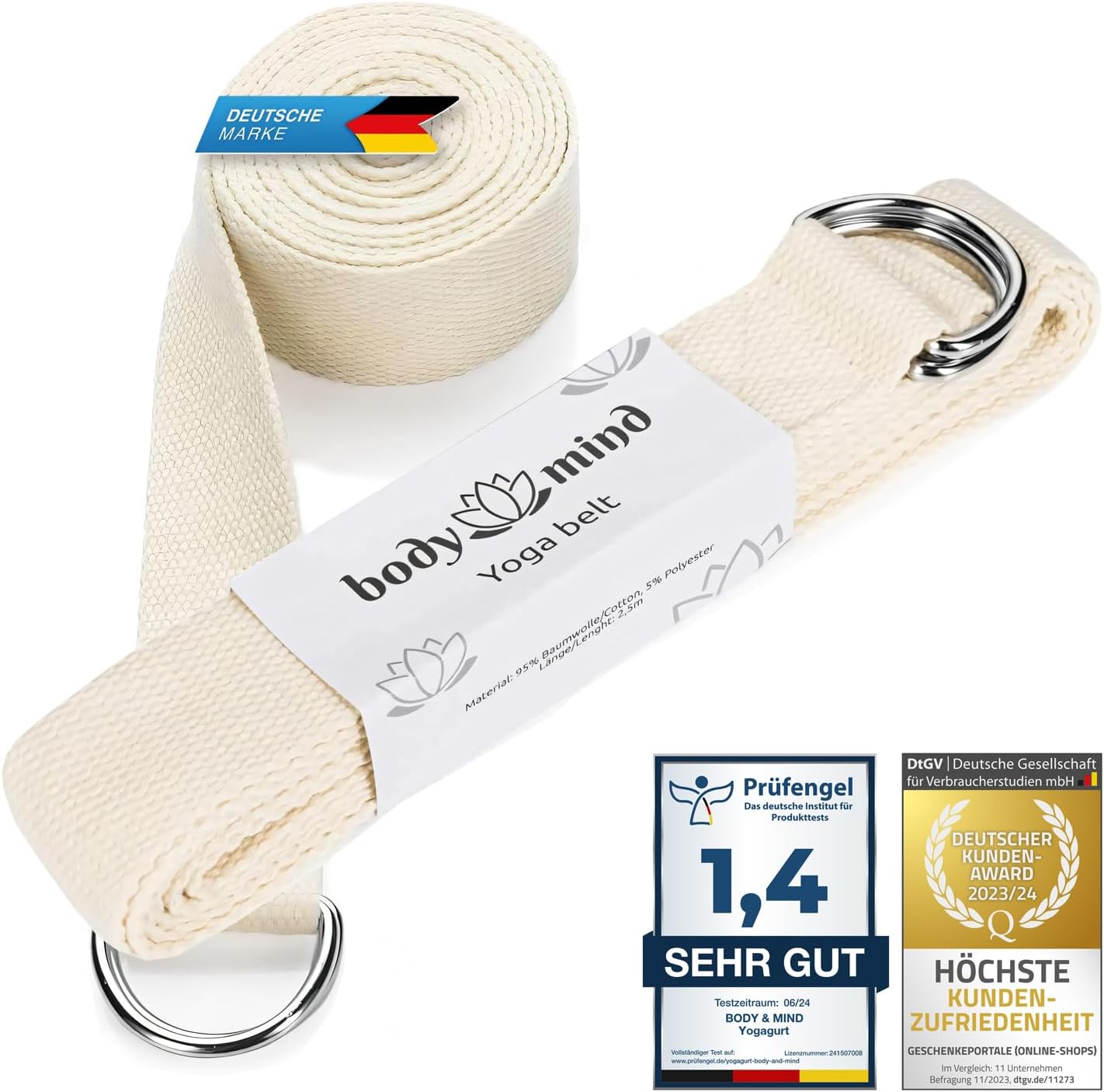 Yoga Gurt 250 cm mit Metall-D-Ring - Rutschfest & Langlebig
