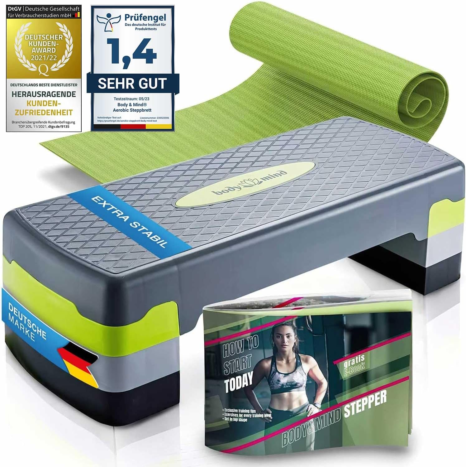 Aerobic Stepper – 3-Stufen Steppbrett mit Anti-Rutsch-Matte