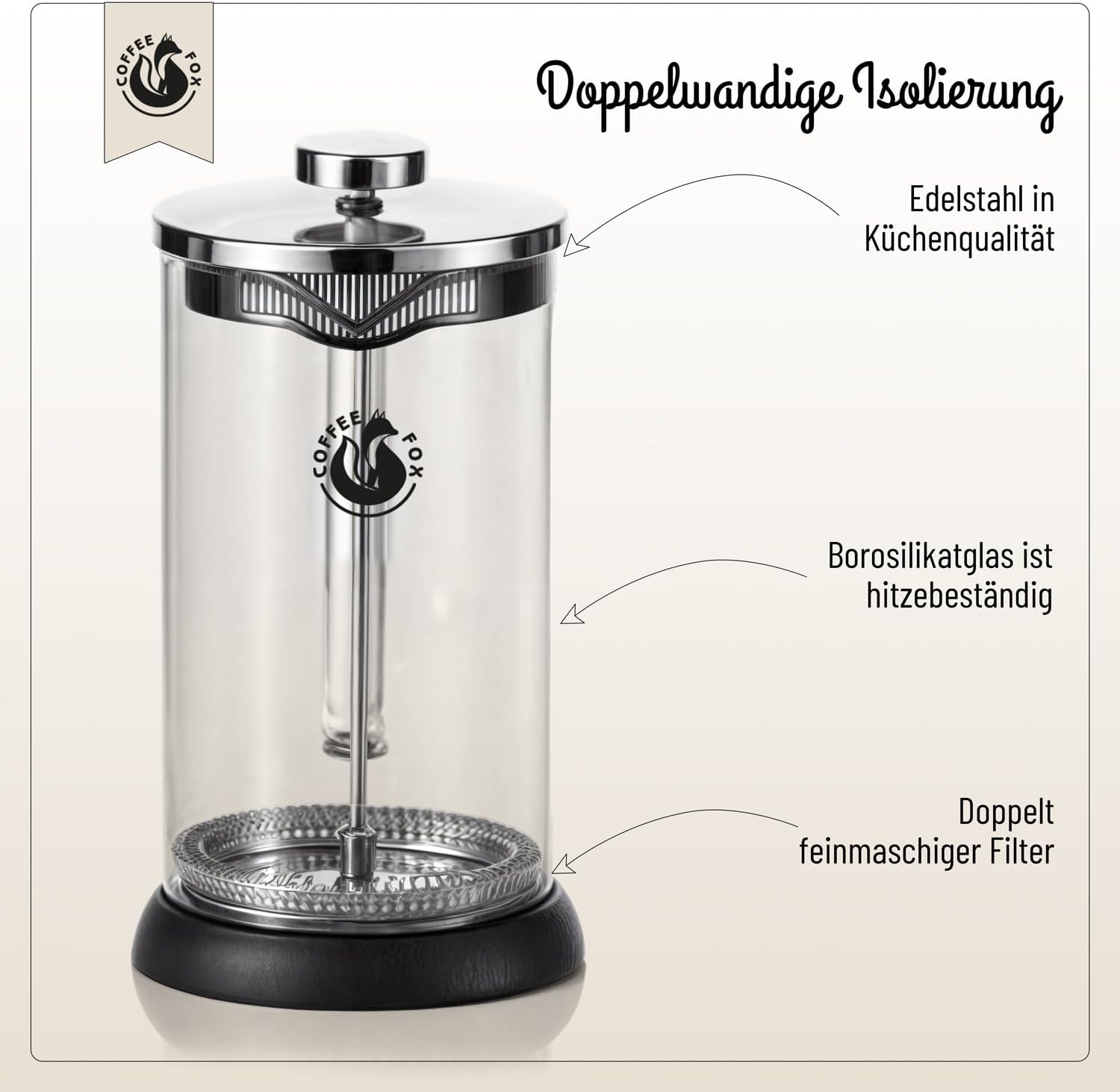 French Press Glas 1L - Kaffeebereiter für intensives Aroma