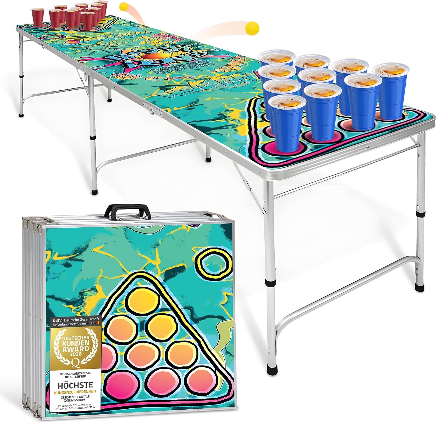 Klappbarer Beer Pong Tisch - Höhenverstellbar & Wasserabweisend