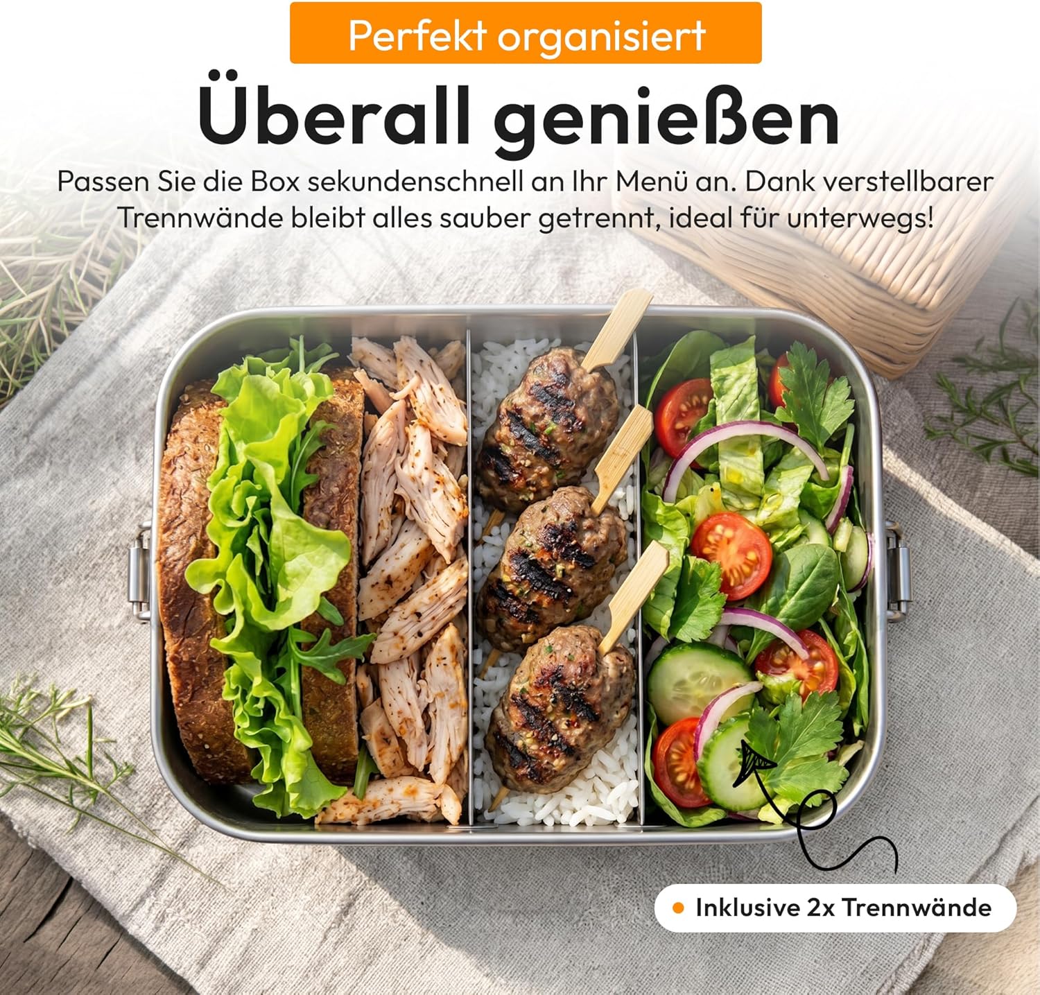 Edelstahl Lunchbox mit Baumwollbeutel – Auslaufsichere Bento-Box