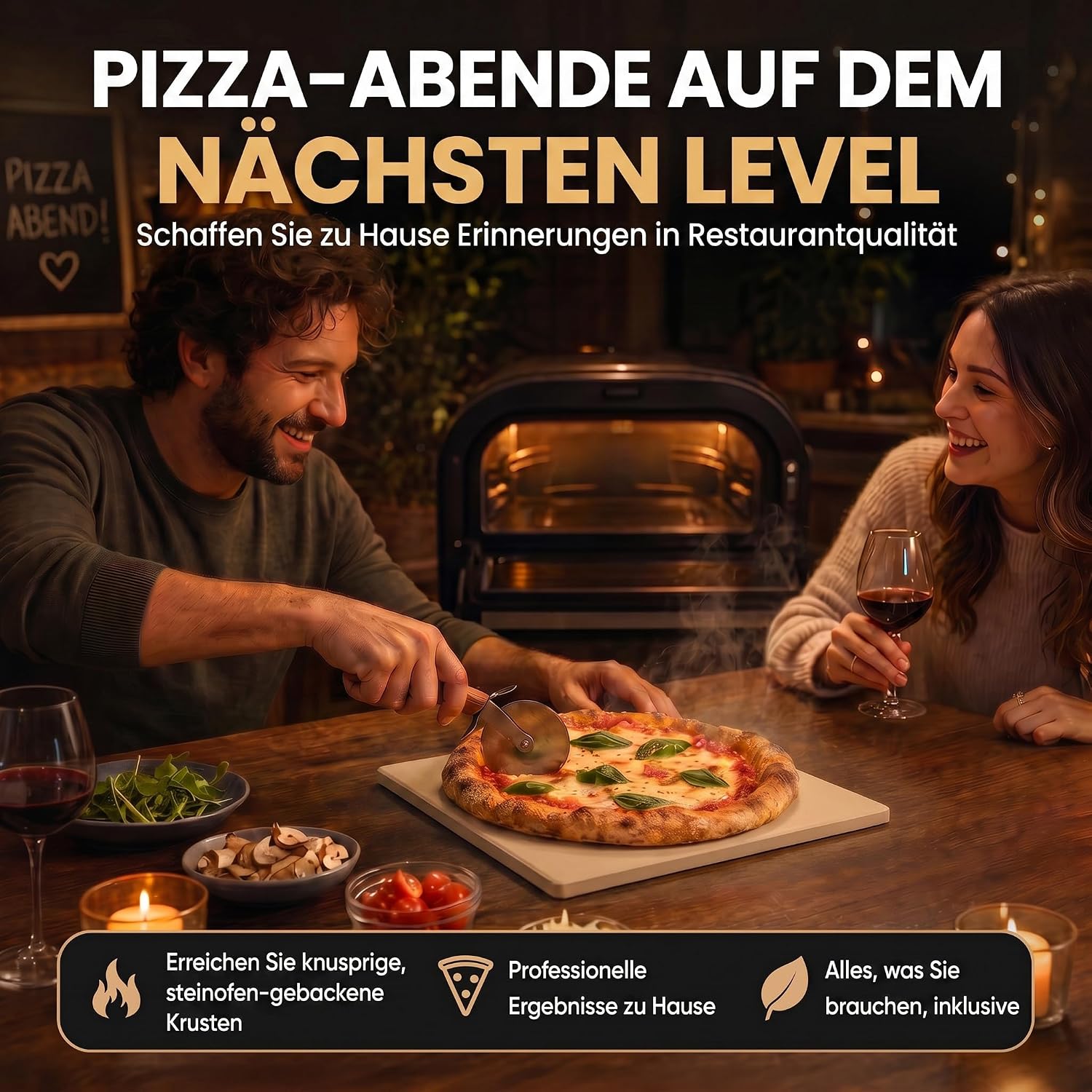 Pizzastein Set 38x30 cm aus Cordierit inkl. Pizzaschieber